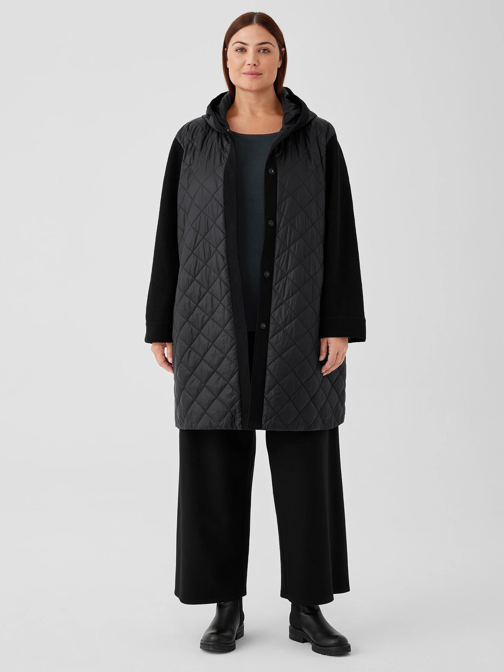 Eggshell Recycled Nylon Hooded Coat