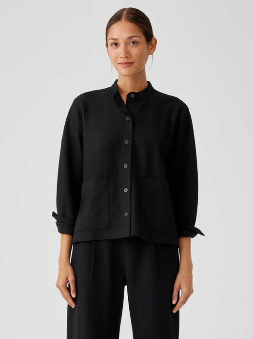Boiled Wool Jersey Mandarin Collar Shirt Jacket