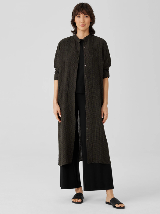 Puckered Organic Linen Long Shirtdress