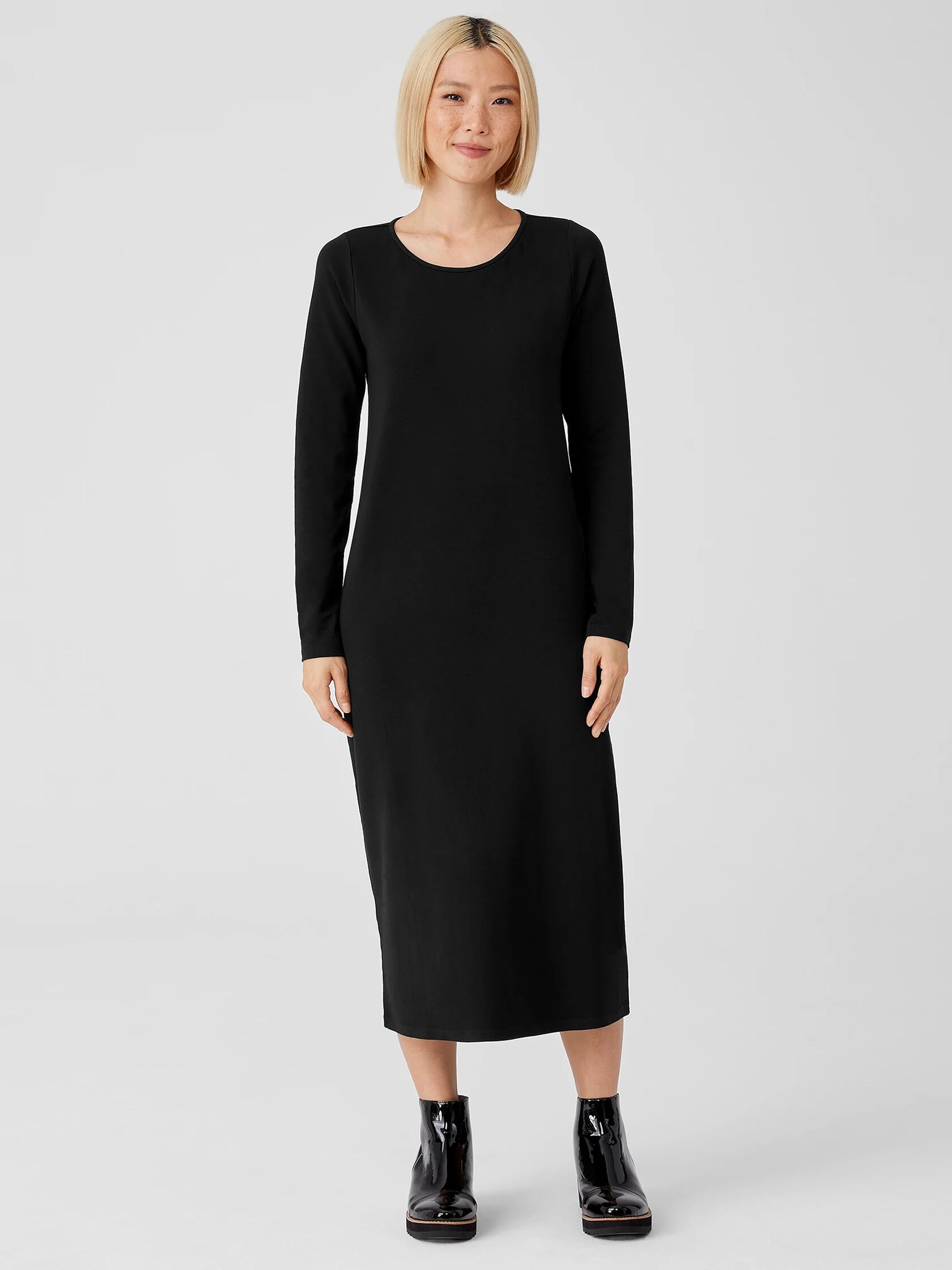 Stretch Jersey Knit Jewel Neck Dress