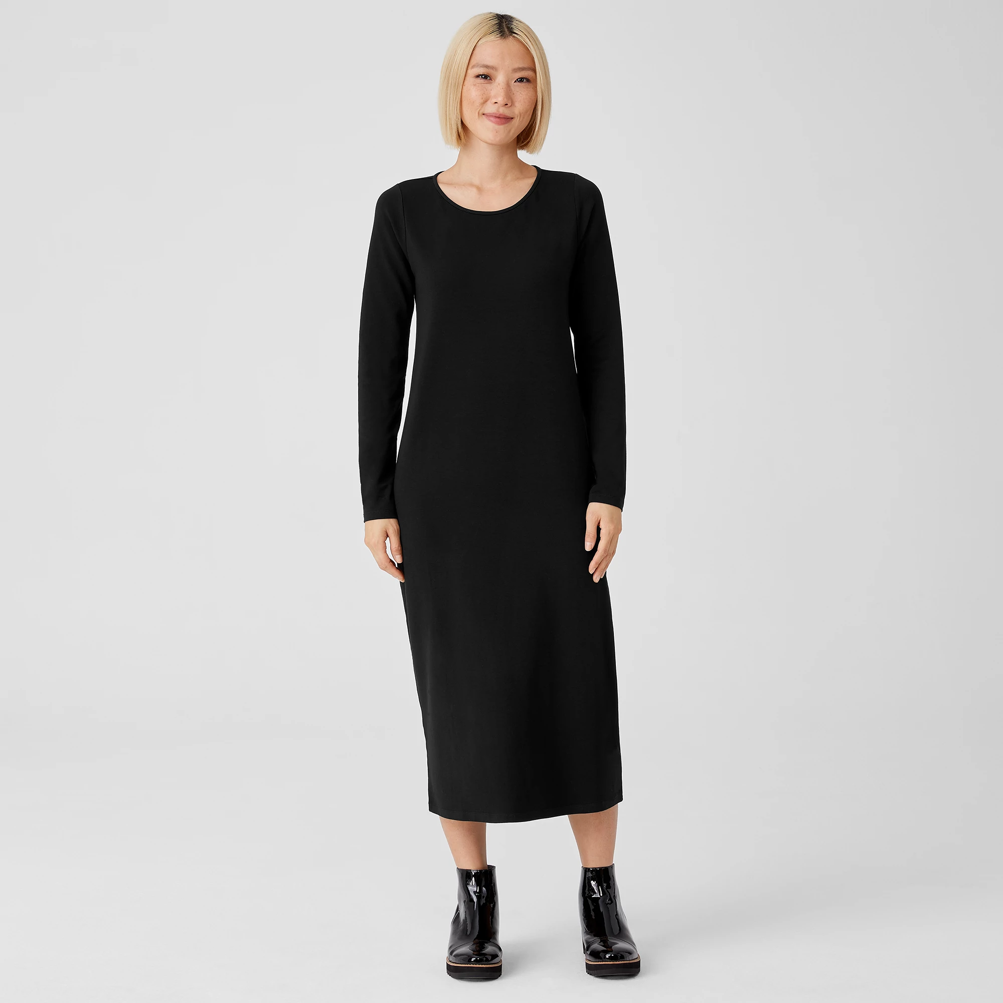 Stretch Jersey Knit Jewel Neck Dress 