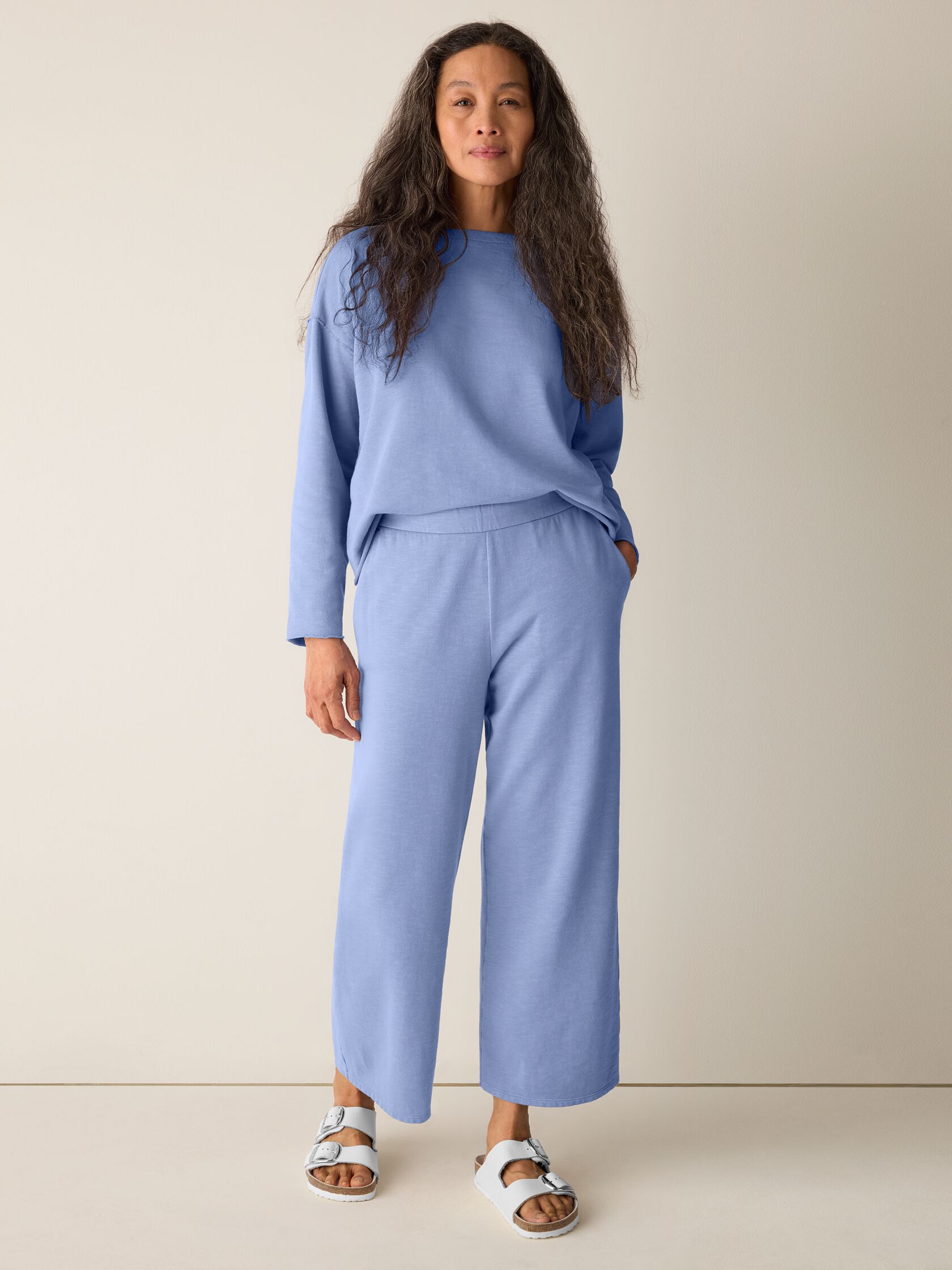 Garment-Dyed Organic Cotton Terry Wide-Leg Pant
