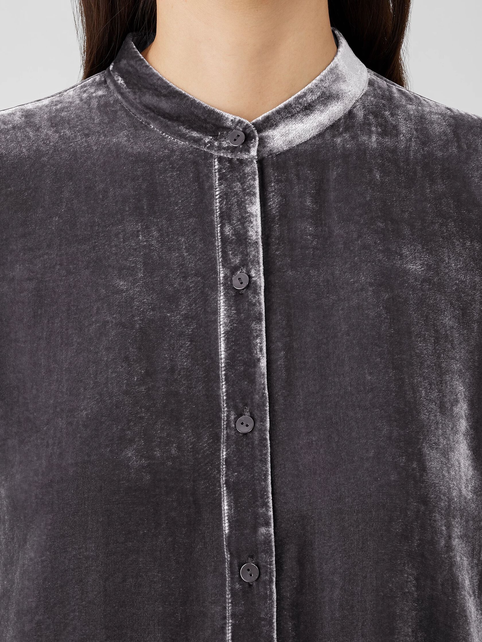 Velvet Band Collar Long Shirt