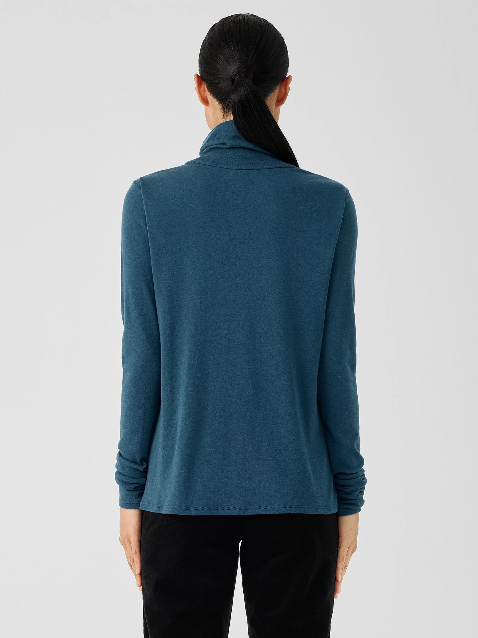 Ribbed Pima Cotton Blend Turtleneck Top