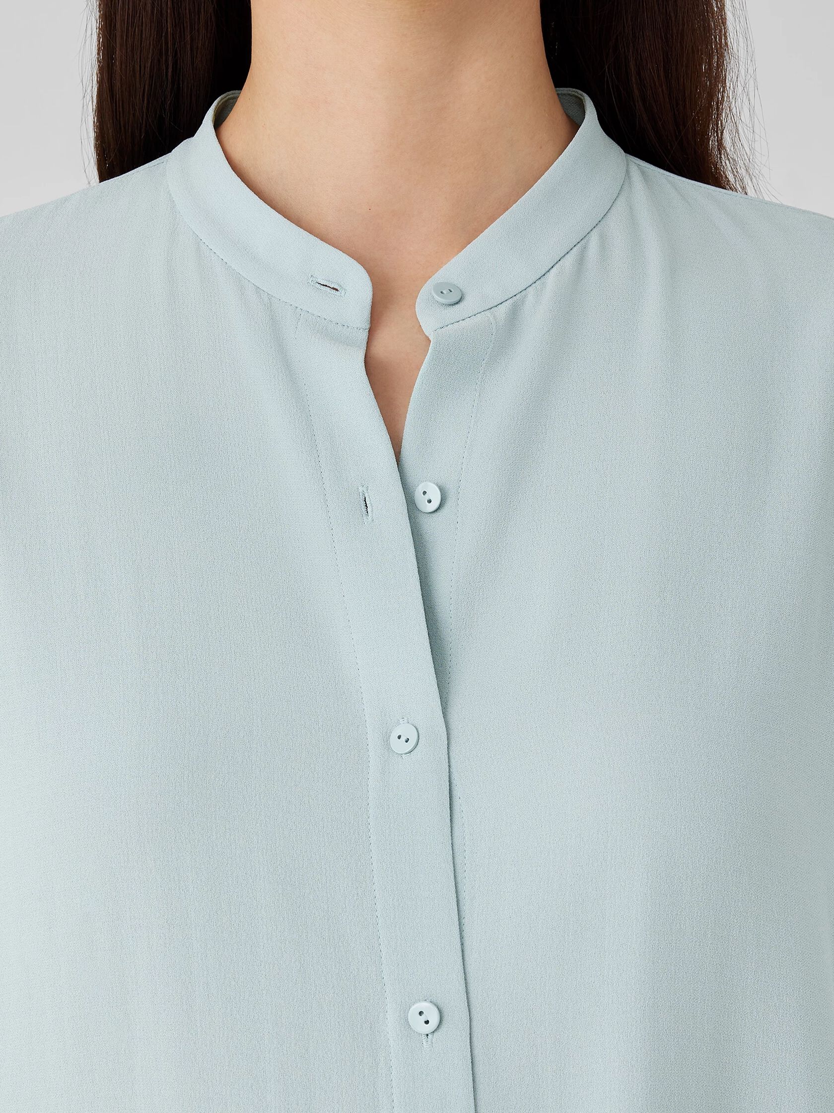 Silk Georgette Crepe Band Collar Shirt