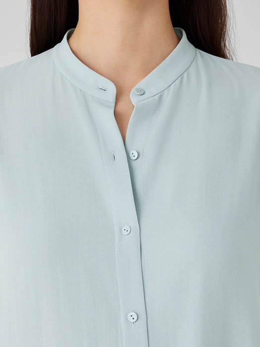 Silk Georgette Crepe Band Collar Shirt