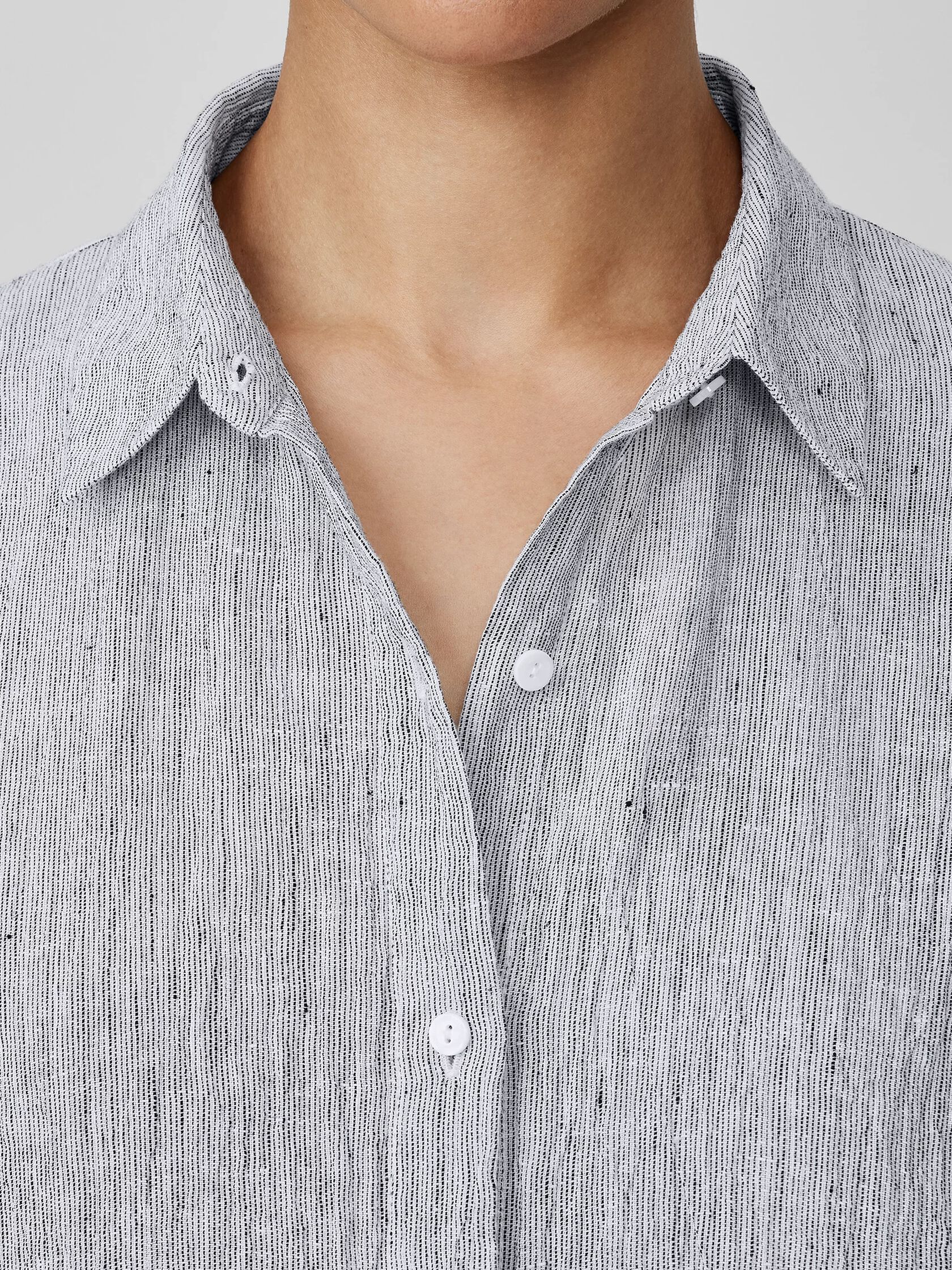 Striped Organic Linen Crinkle Classic Collar Shirt