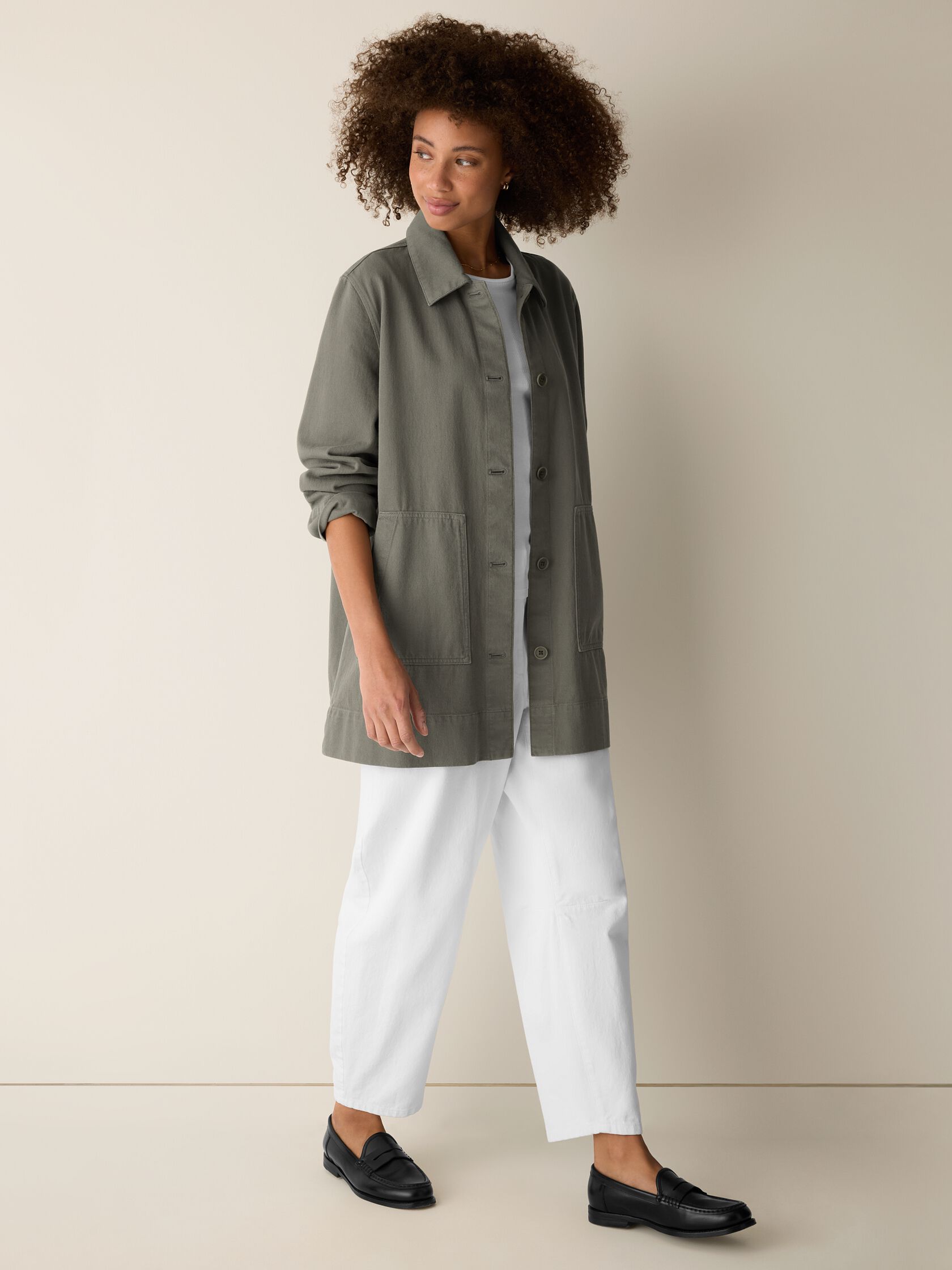 Garment-Dyed Utility Cotton Classic Collar Long Jacket