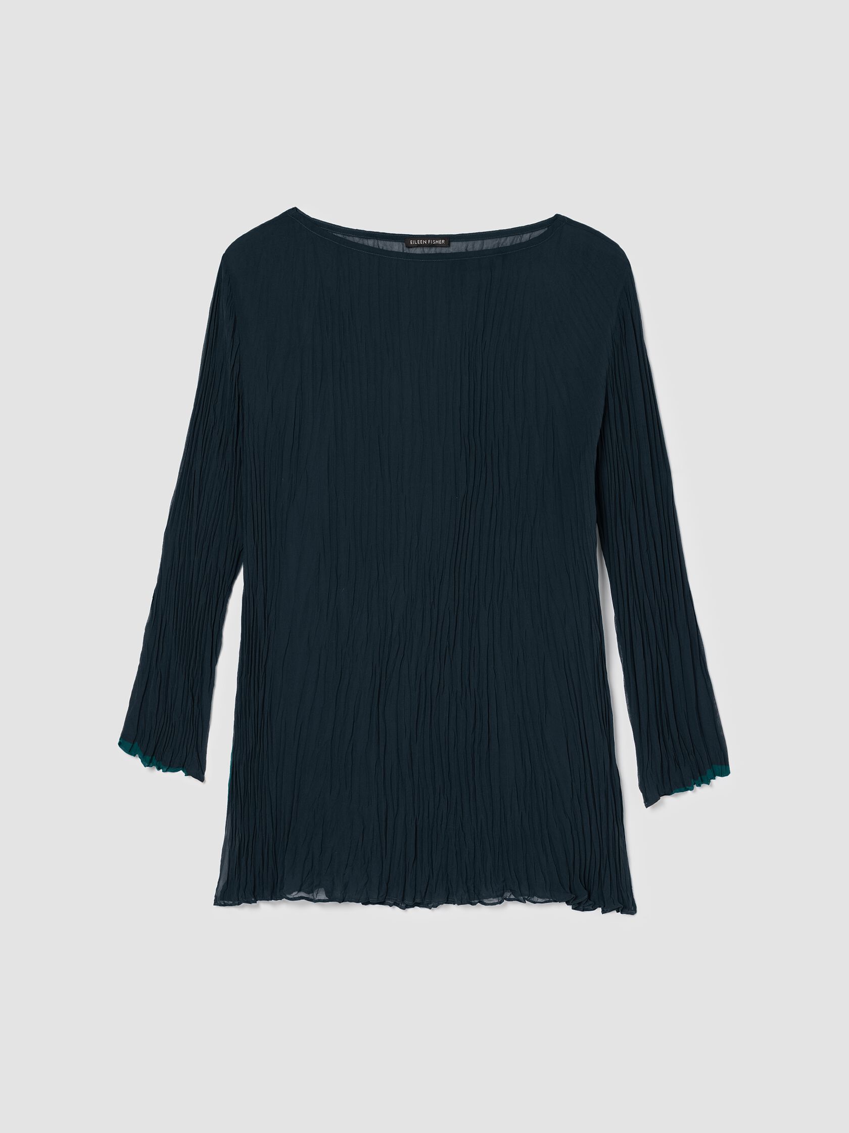 Crinkled Sheer Silk Georgette Bateau Neck Long Top