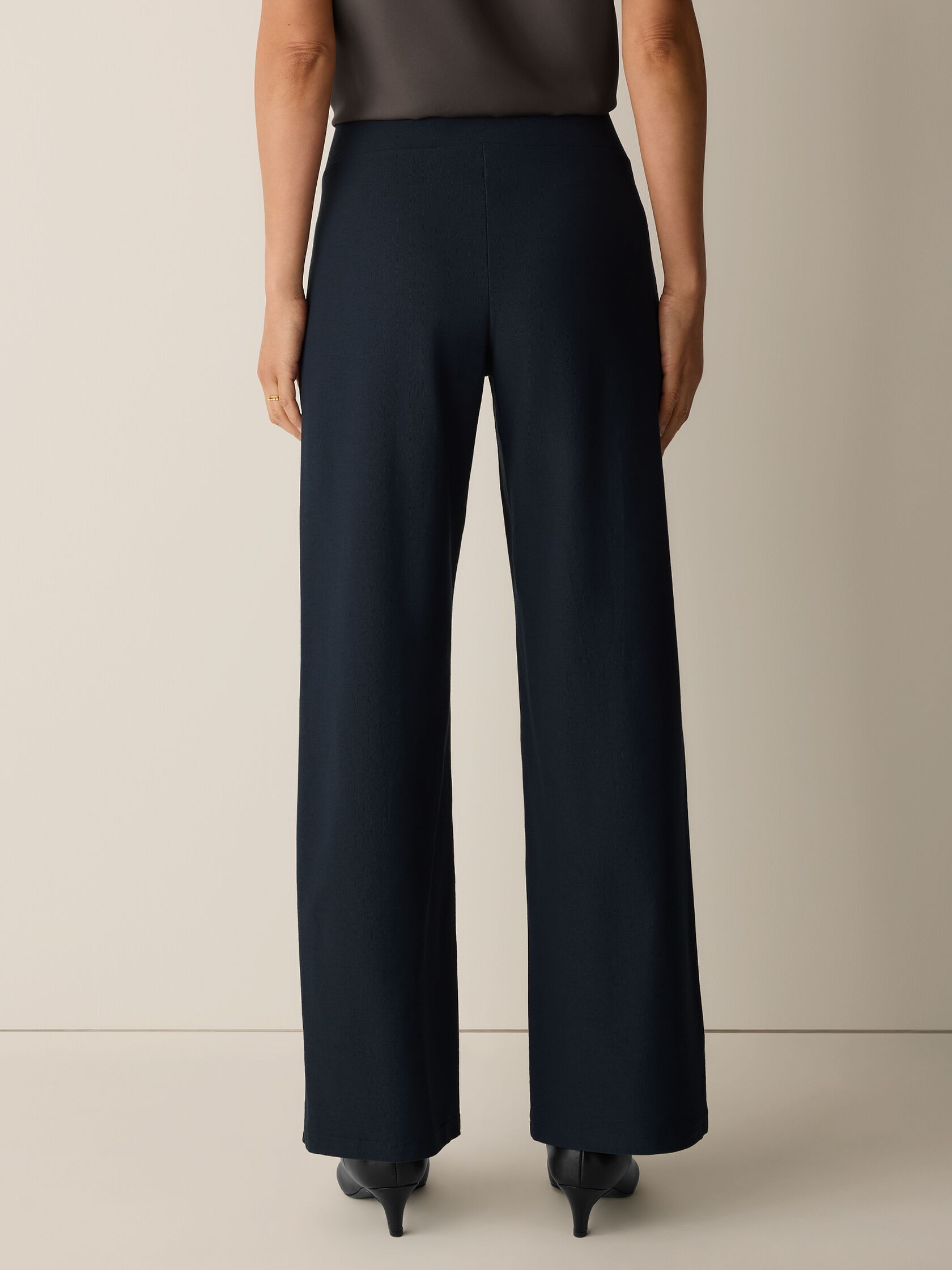 Washable Stretch Crepe Pintuck Wide Pant