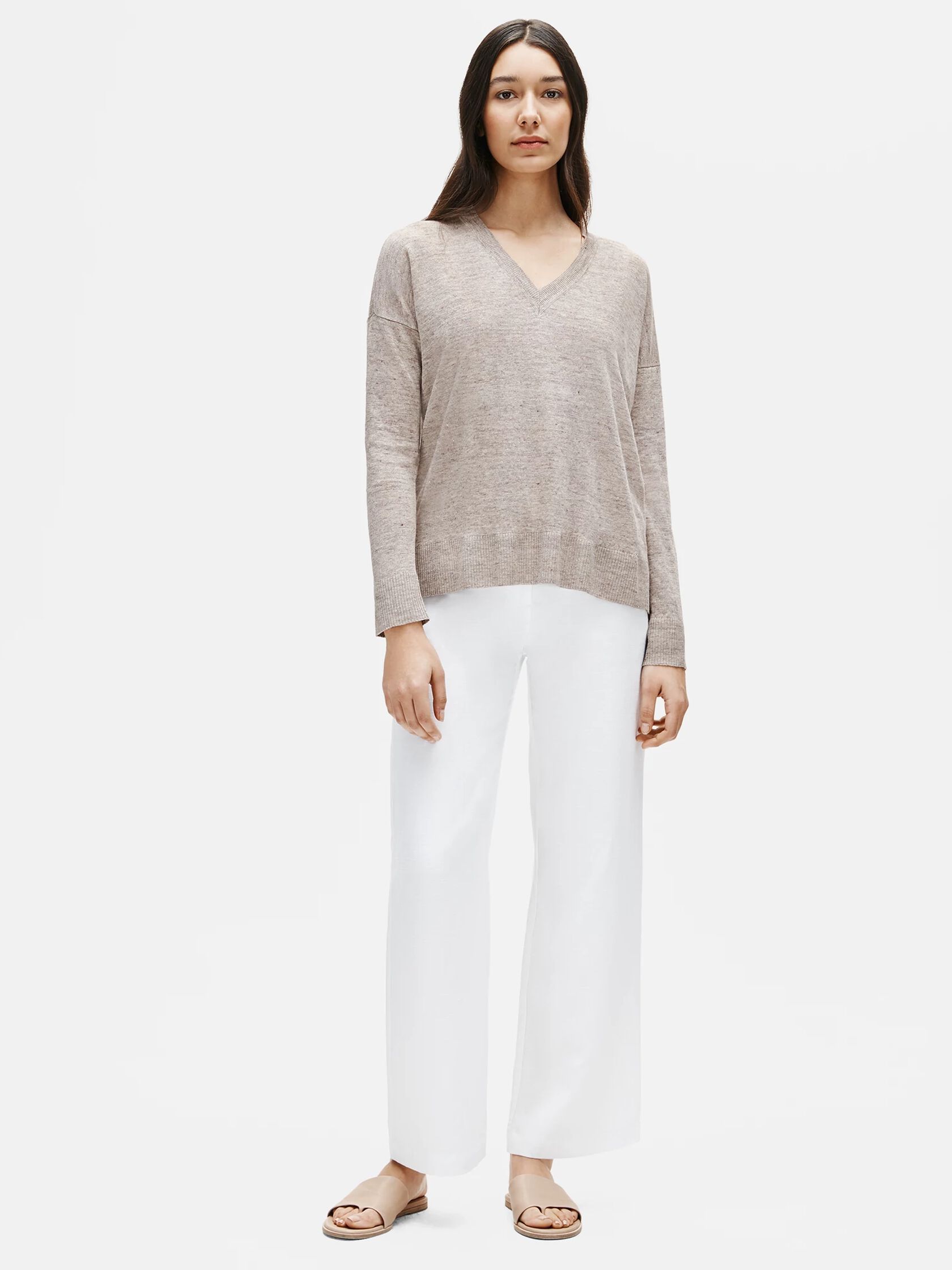 Organic Linen Melange V-Neck Box-Top