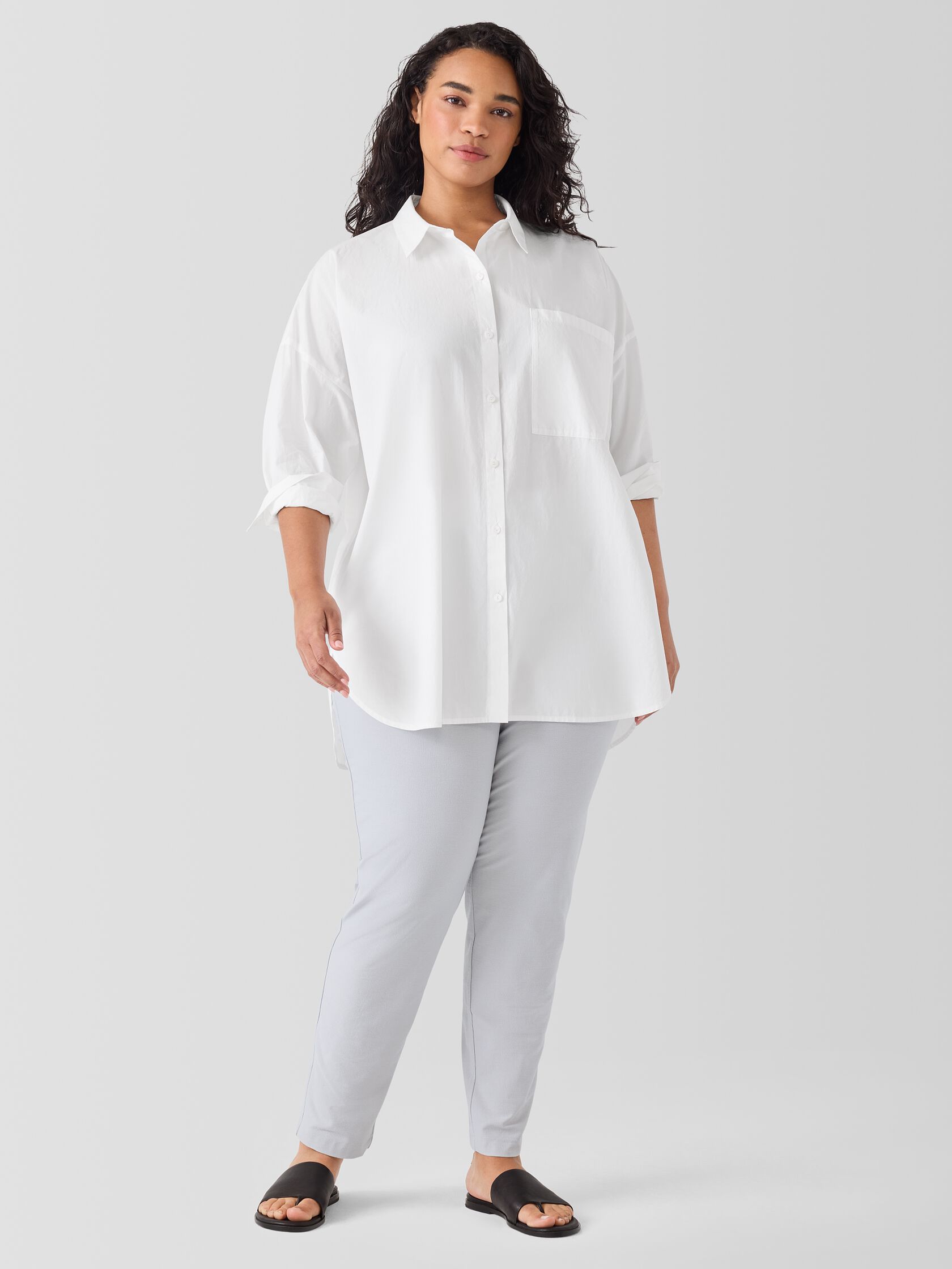 Washed Organic Cotton Poplin Classic Collar Long Shirt