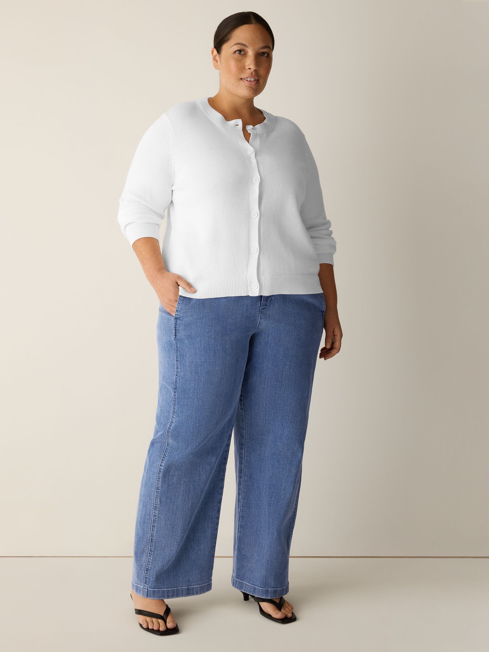 Peruvian Cotton Blend Crew Neck Cardigan