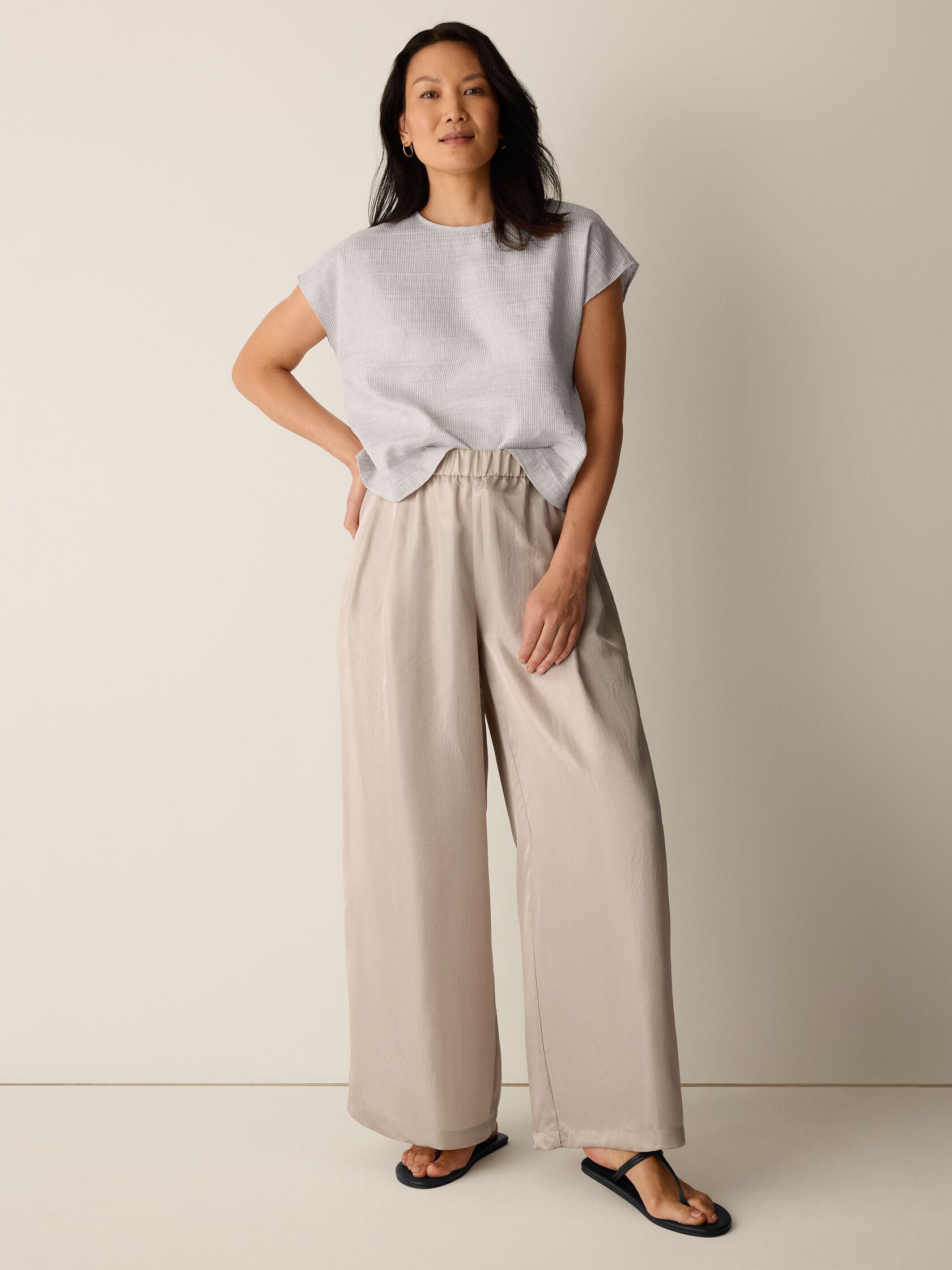 Lightweight Satin Shimmer Full-Length Wide Pant