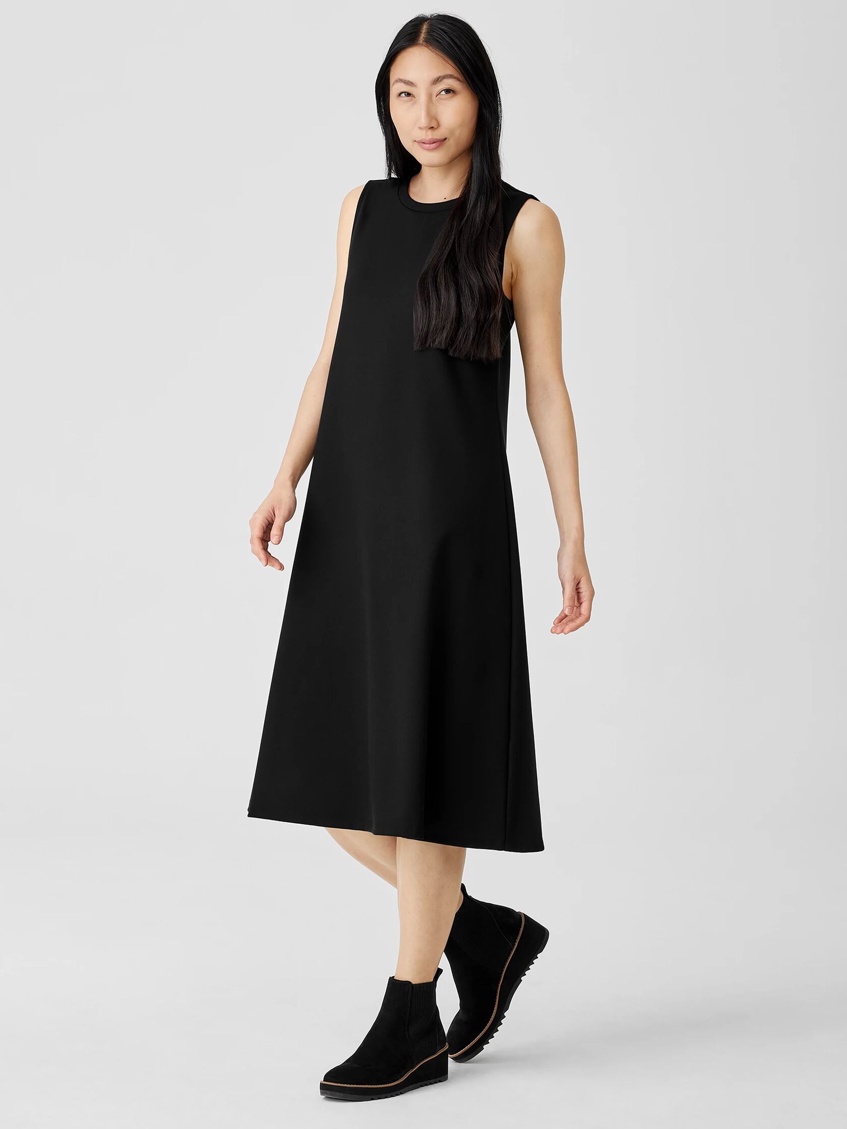 Lightweight Ponte Crew Neck Dress | EILEEN FISHER