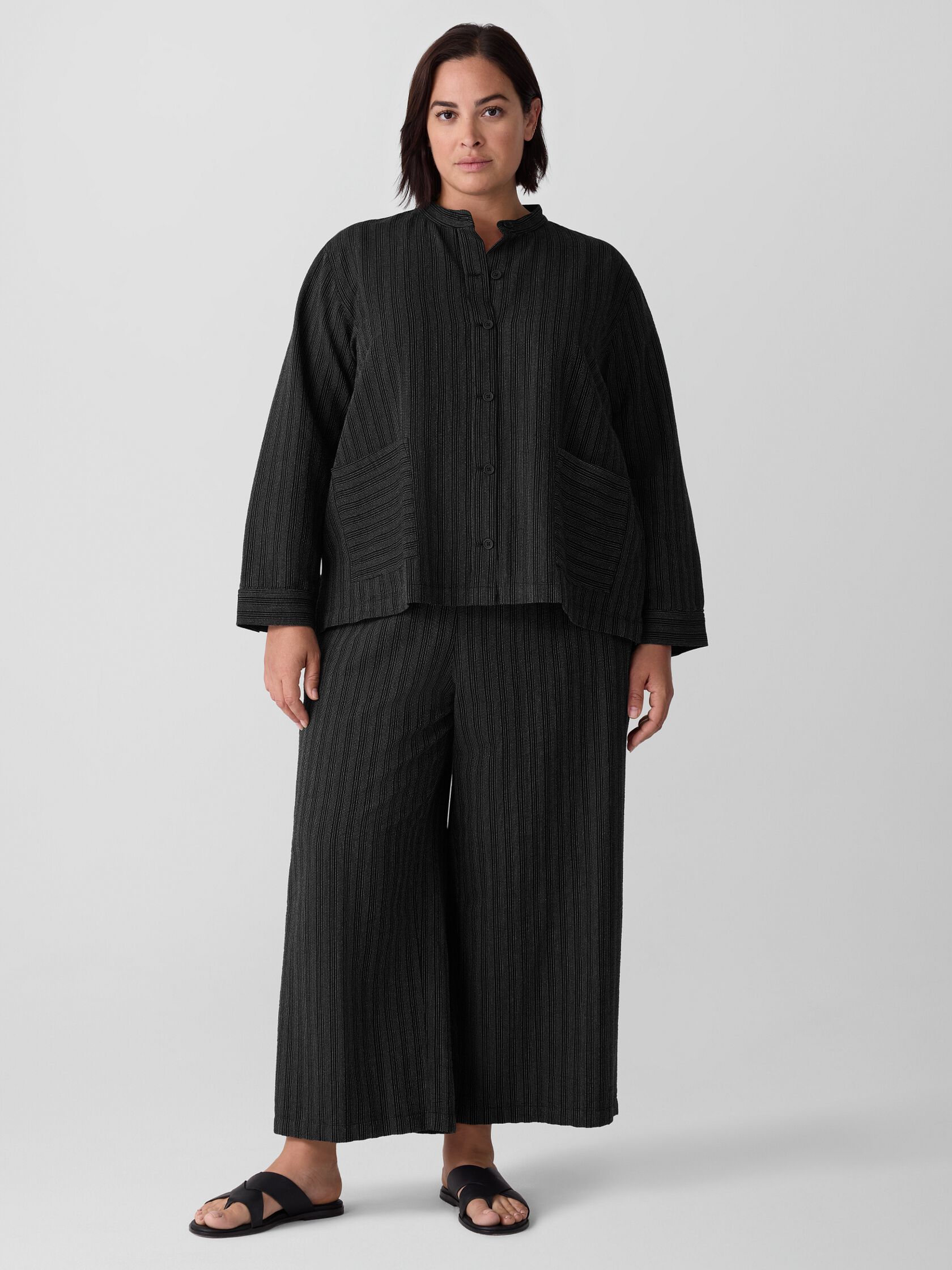 Cotton Blend Stripe Stitch Shirt Jacket