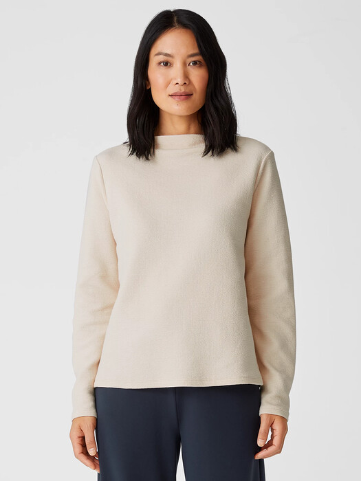 Crinkled Organic Cotton Funnel Neck Top