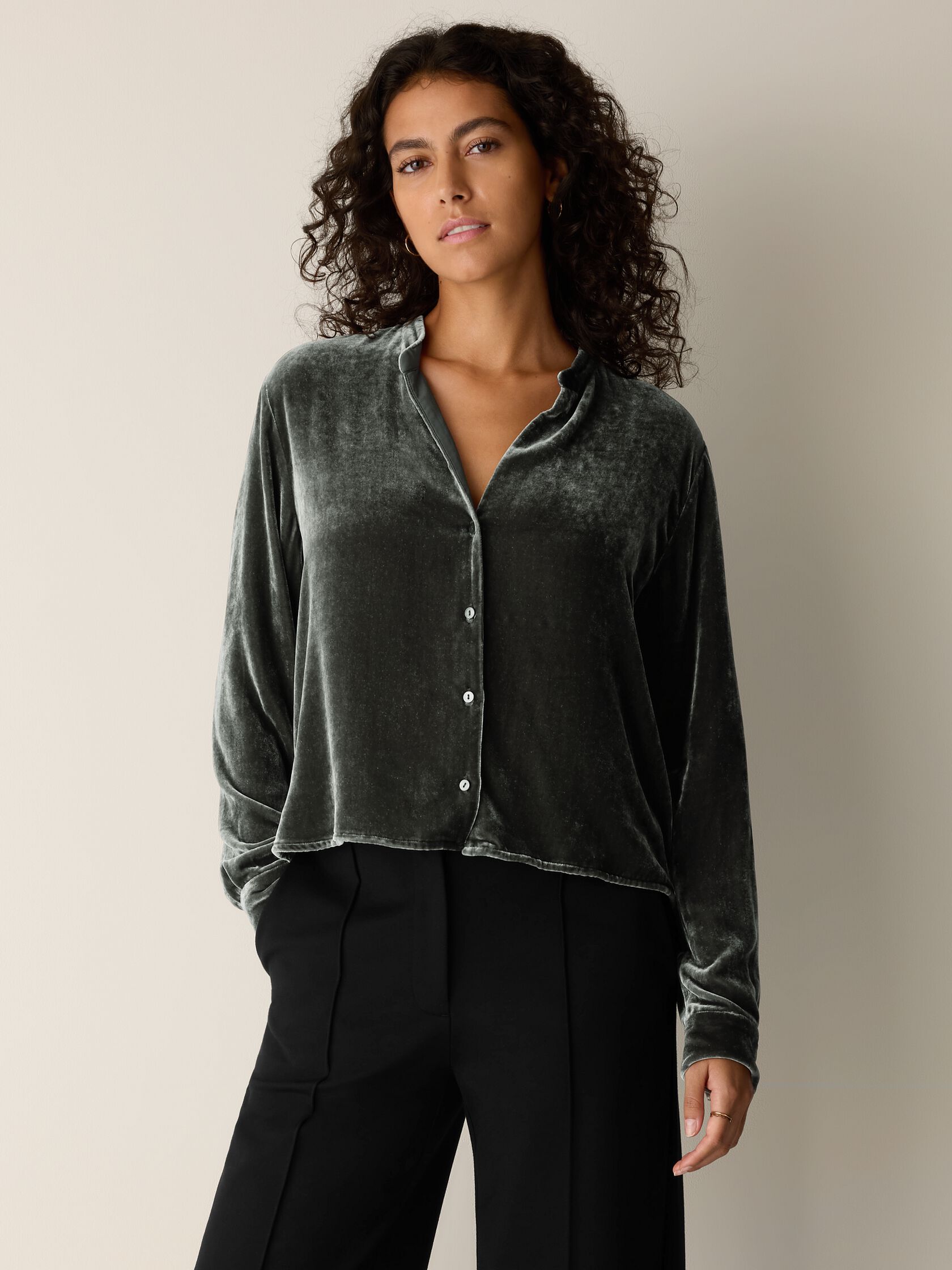 Velvet Band Collar Shirt