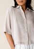 Puckered Organic Linen Stripe Elbow-Sleeve Shirt