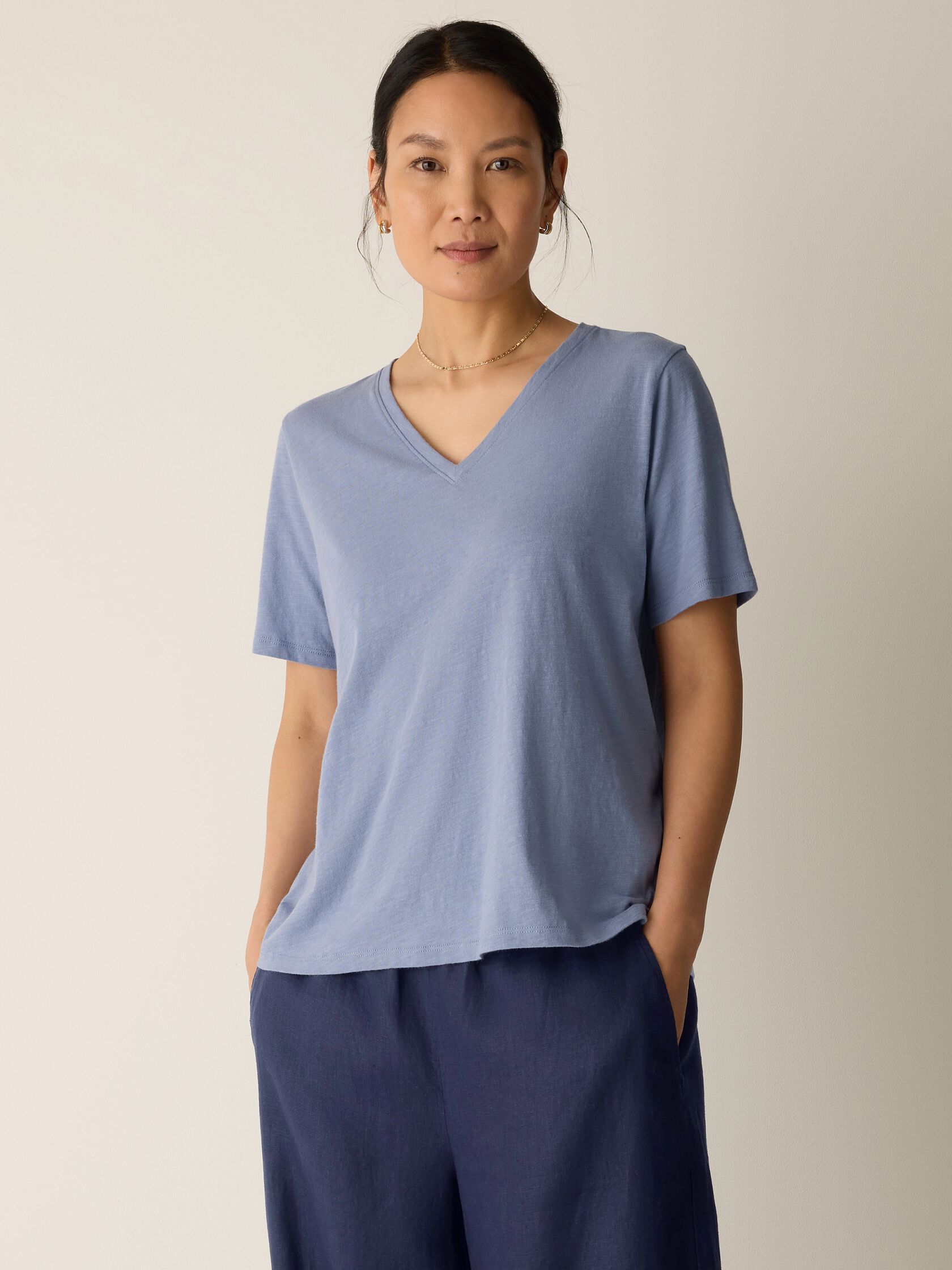 Organic Cotton Slubby Jersey V-Neck Tee
