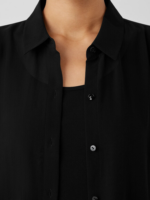 Sheer Silk Georgette Classic Collar Long Shirt