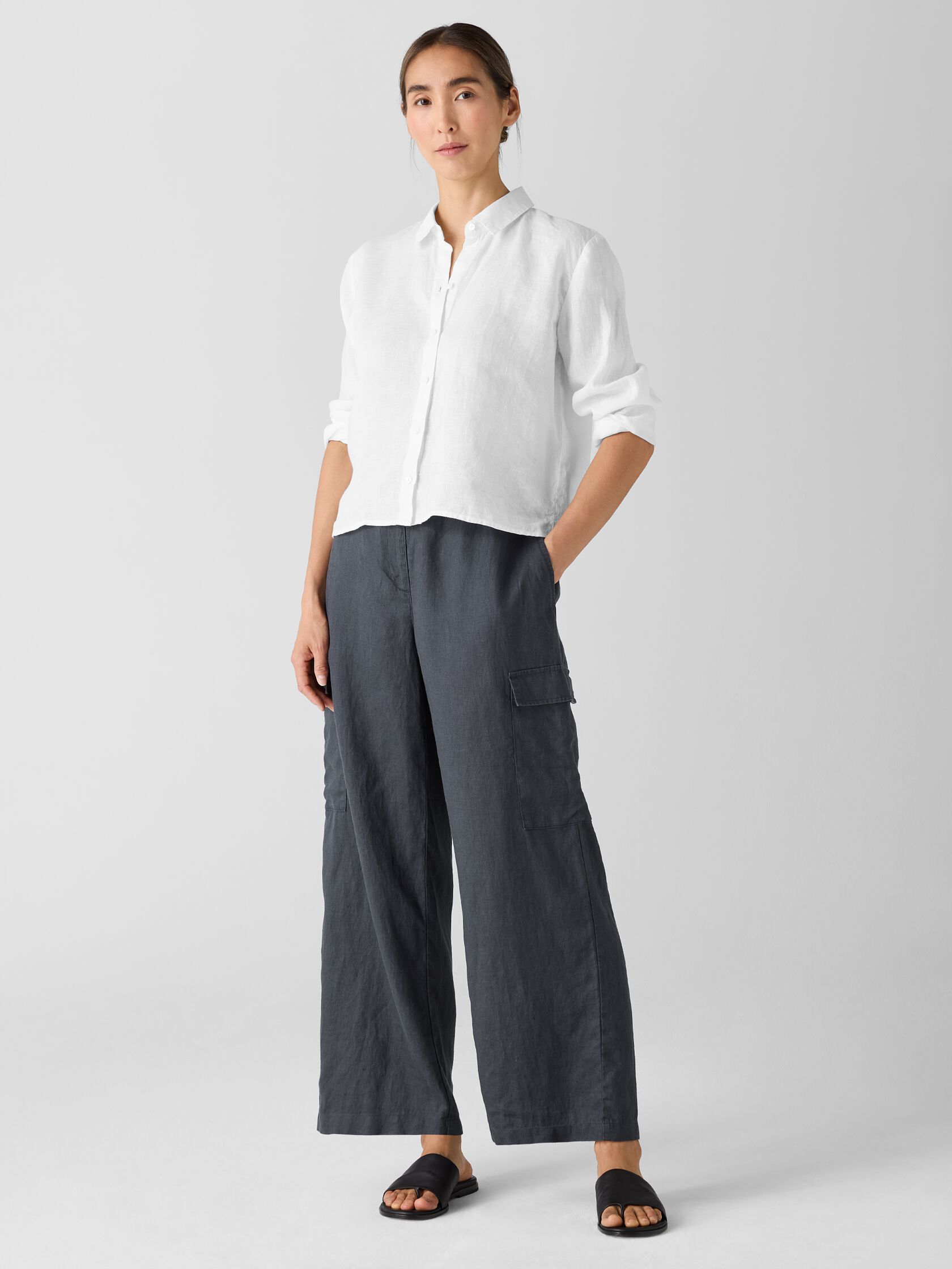 Organic Handkerchief Linen Classic Collar Short Shirt