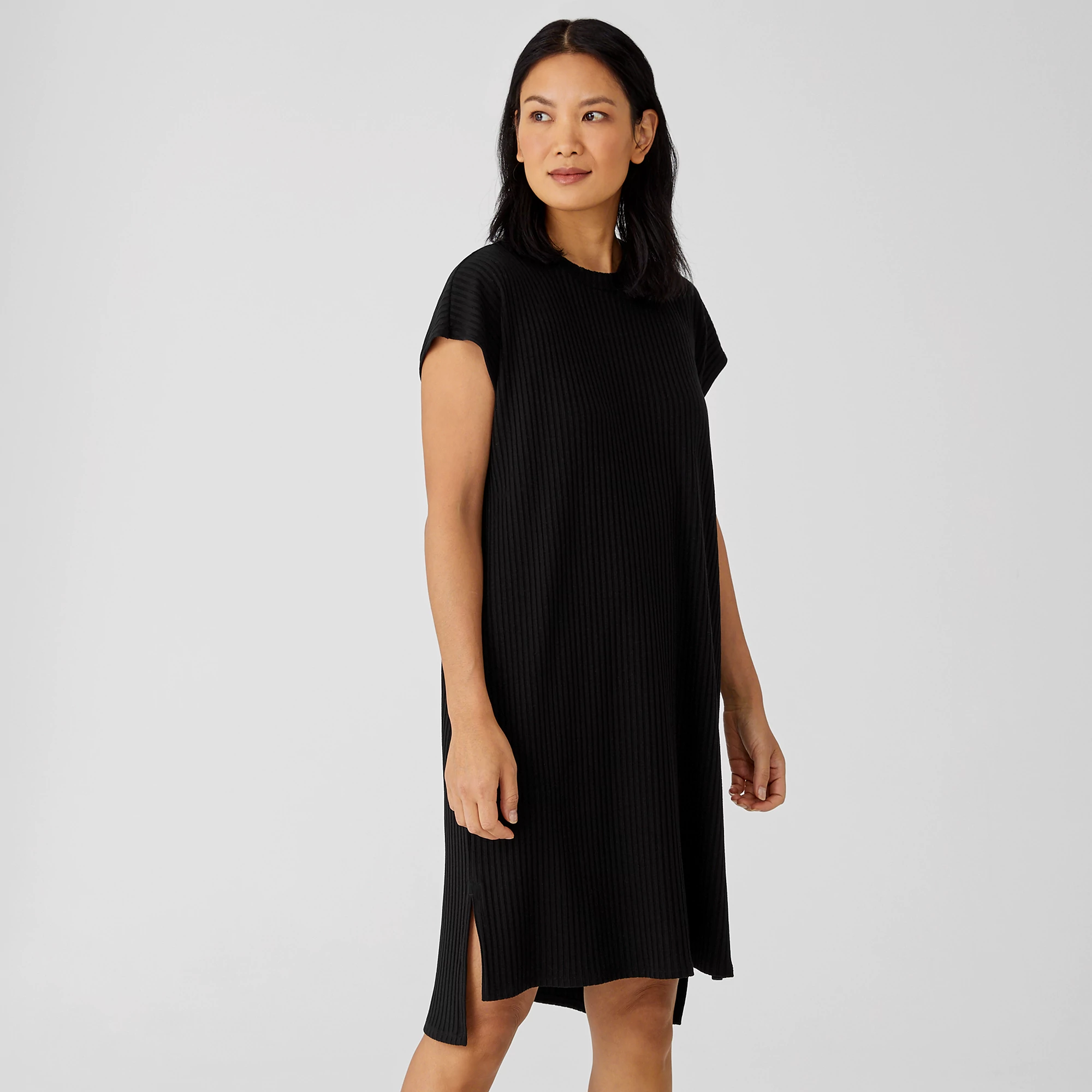 Textured Stretch Rib Crew Neck Dress 