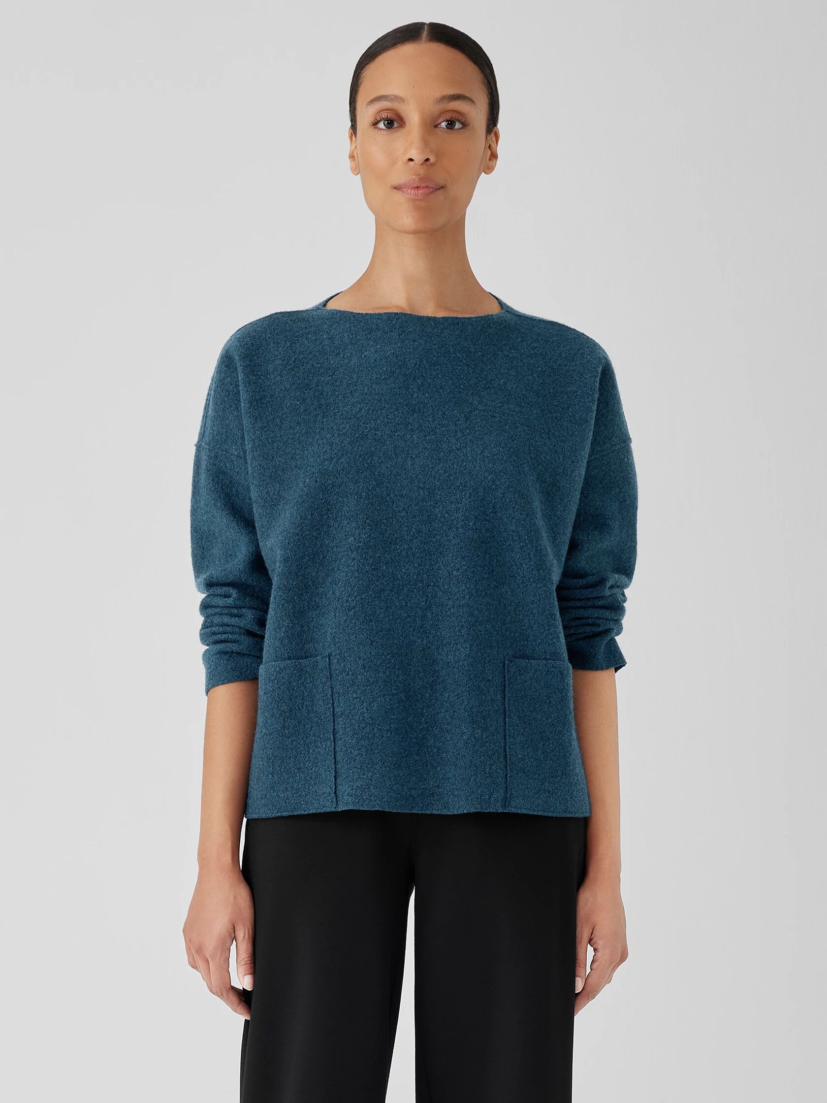 Lightweight Boiled Wool Bateau Neck Top in Regenerative Wool