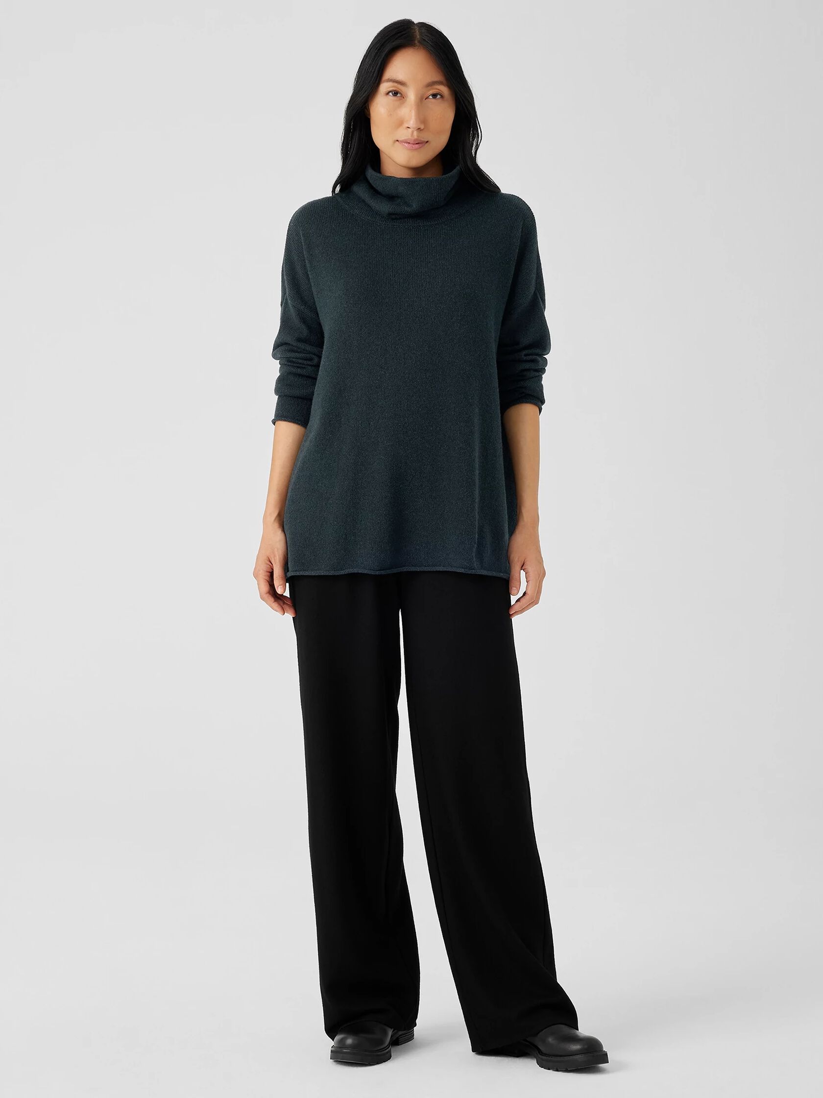 Cotton and Recycled Cashmere Turtleneck Long Top