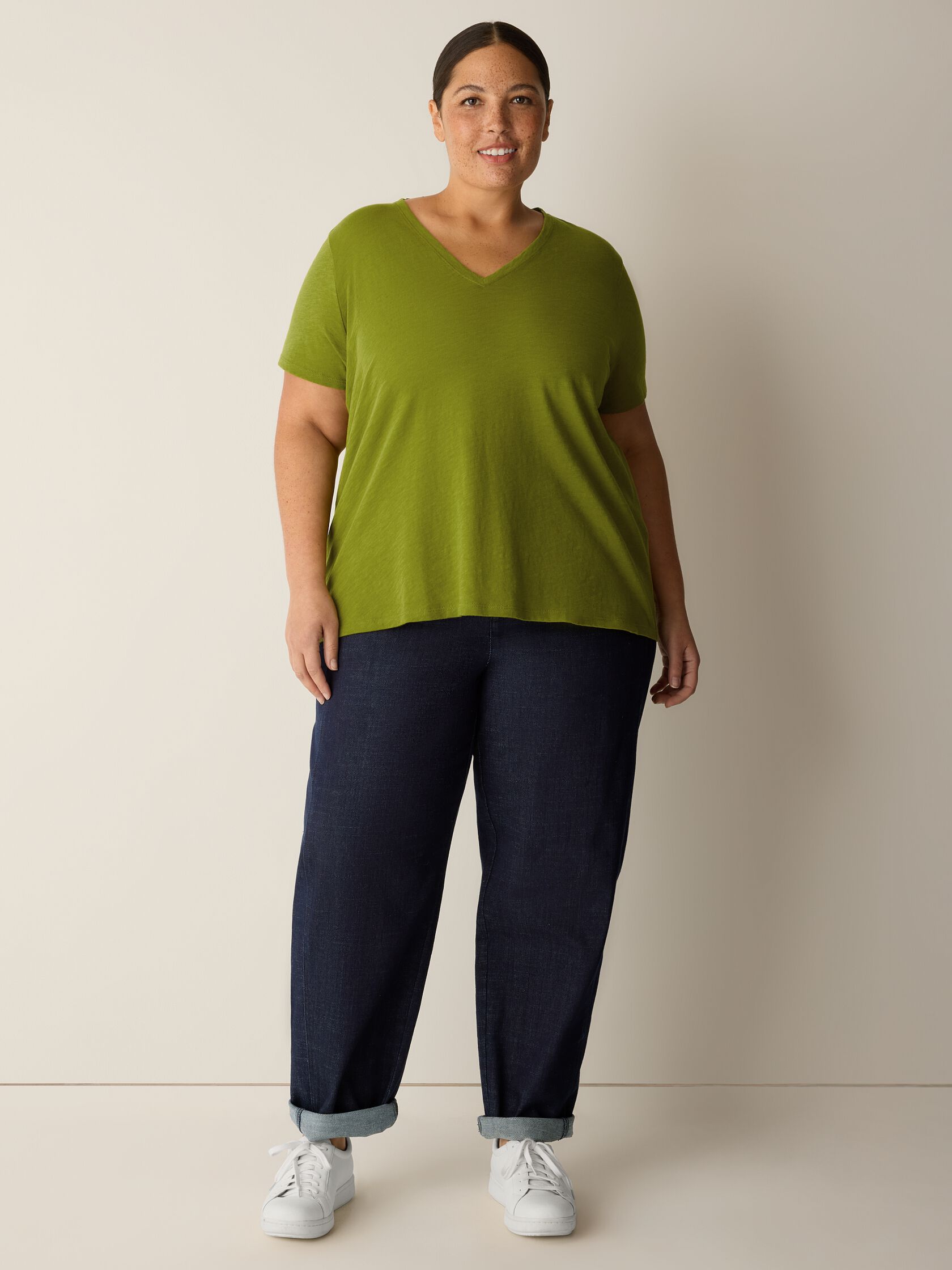 Organic Cotton Slubby Jersey V-Neck Tee