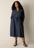 Airy Organic Cotton Twill Band Collar Shirtdress