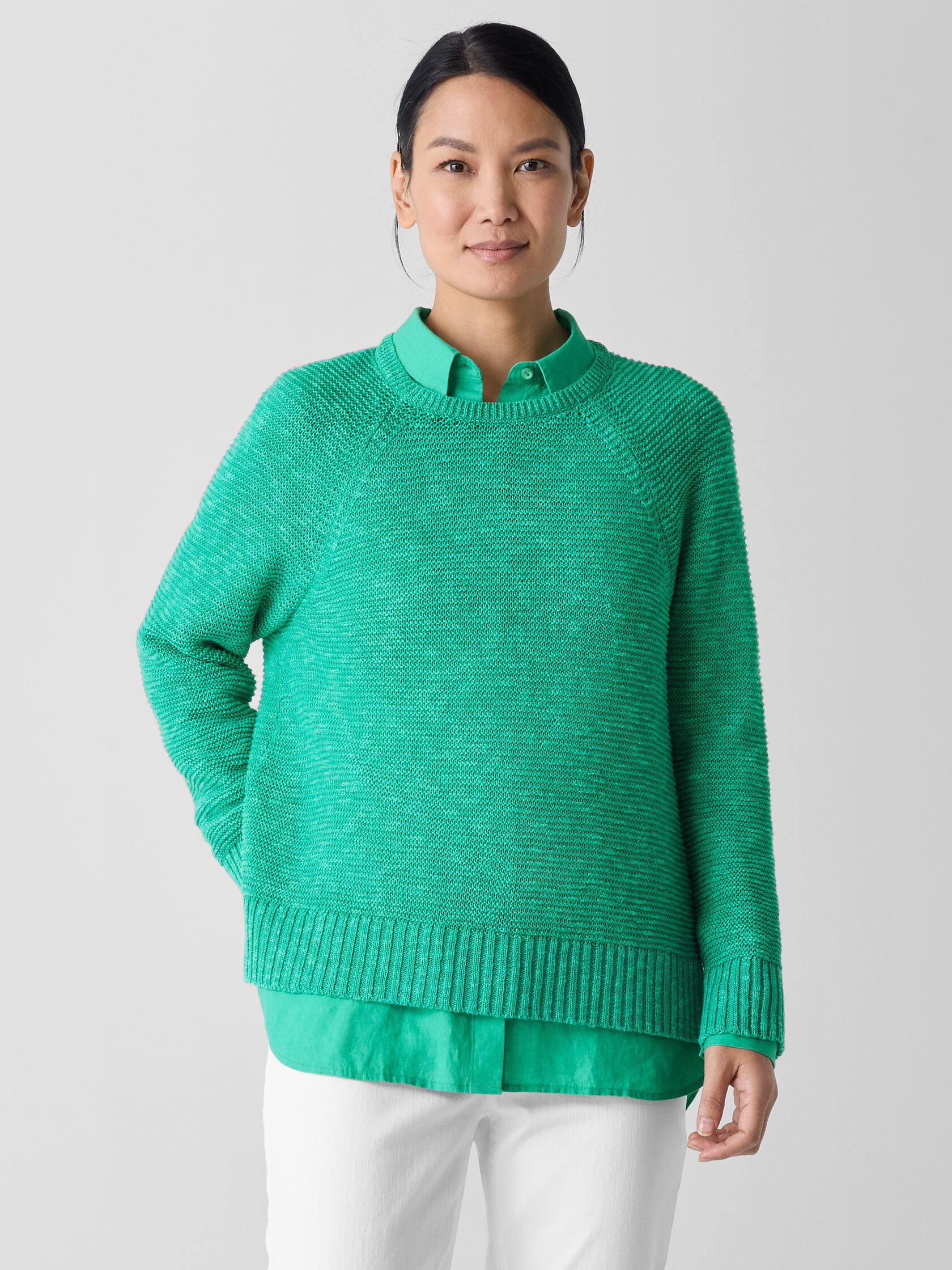 Organic Linen Cotton Slub Crew Neck Top