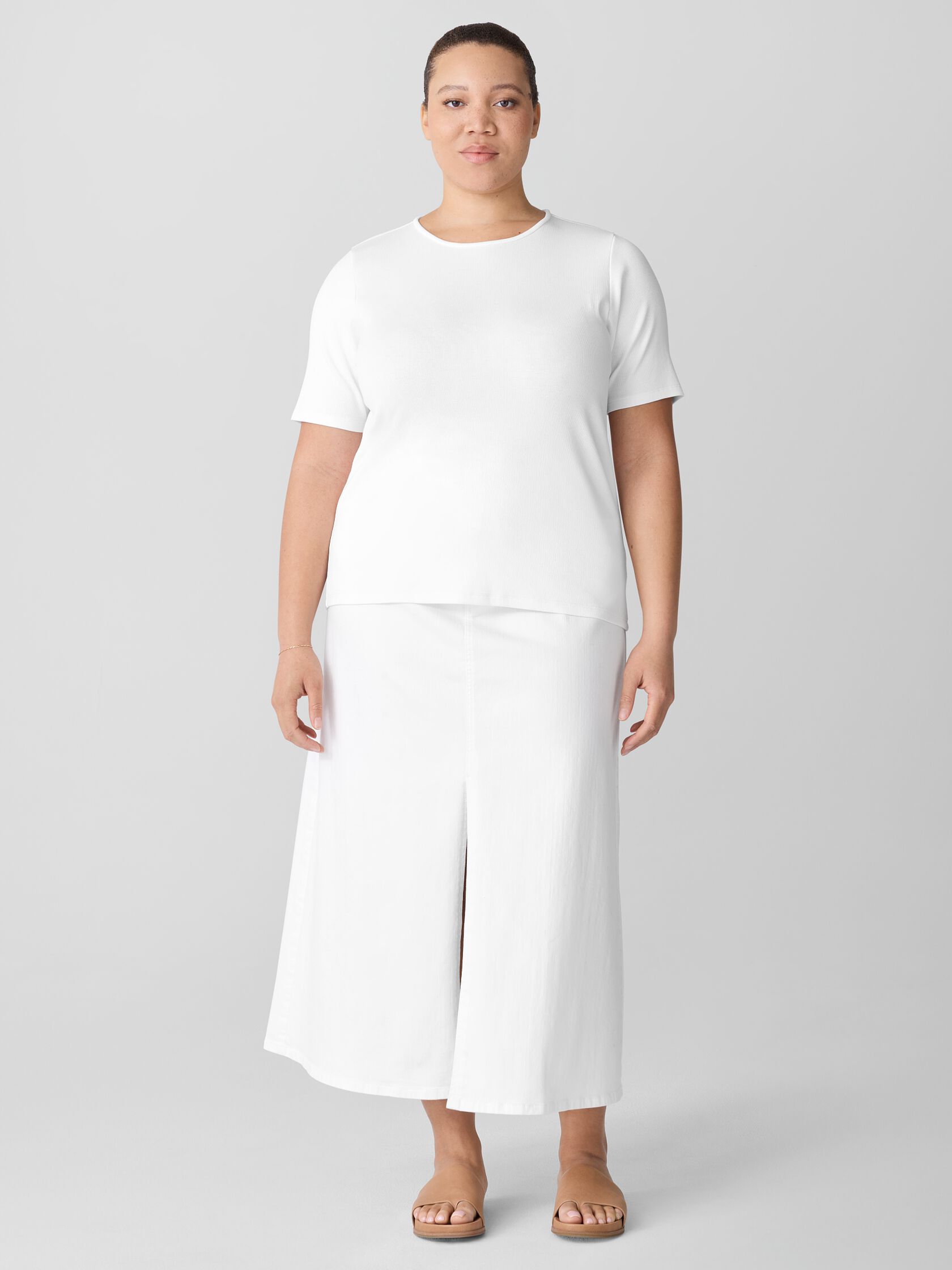 Organic Cotton Stretch Rib Crew Neck Top