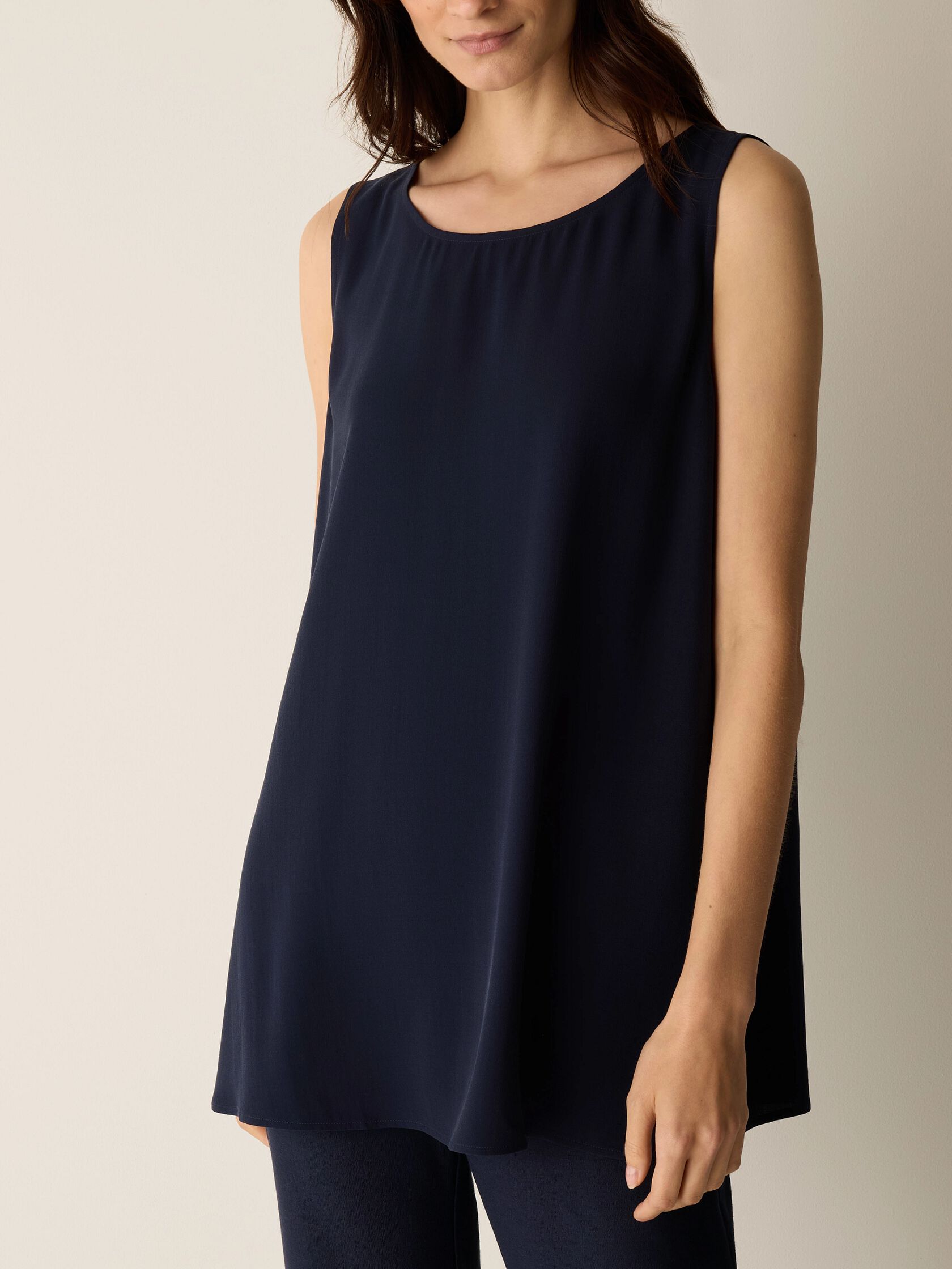 Silk Georgette Crepe Ballet Neck Long Tank