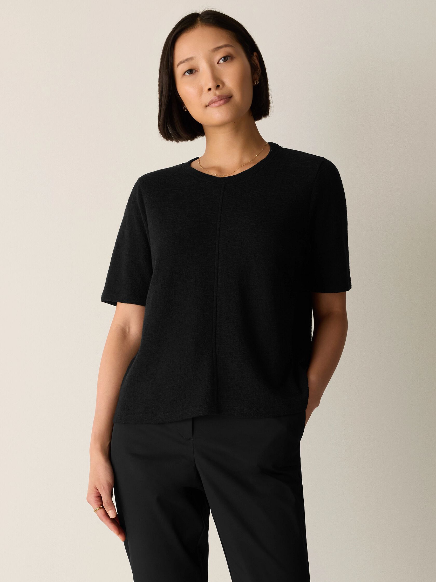 Organic Cotton Jacquard Crew Neck Top