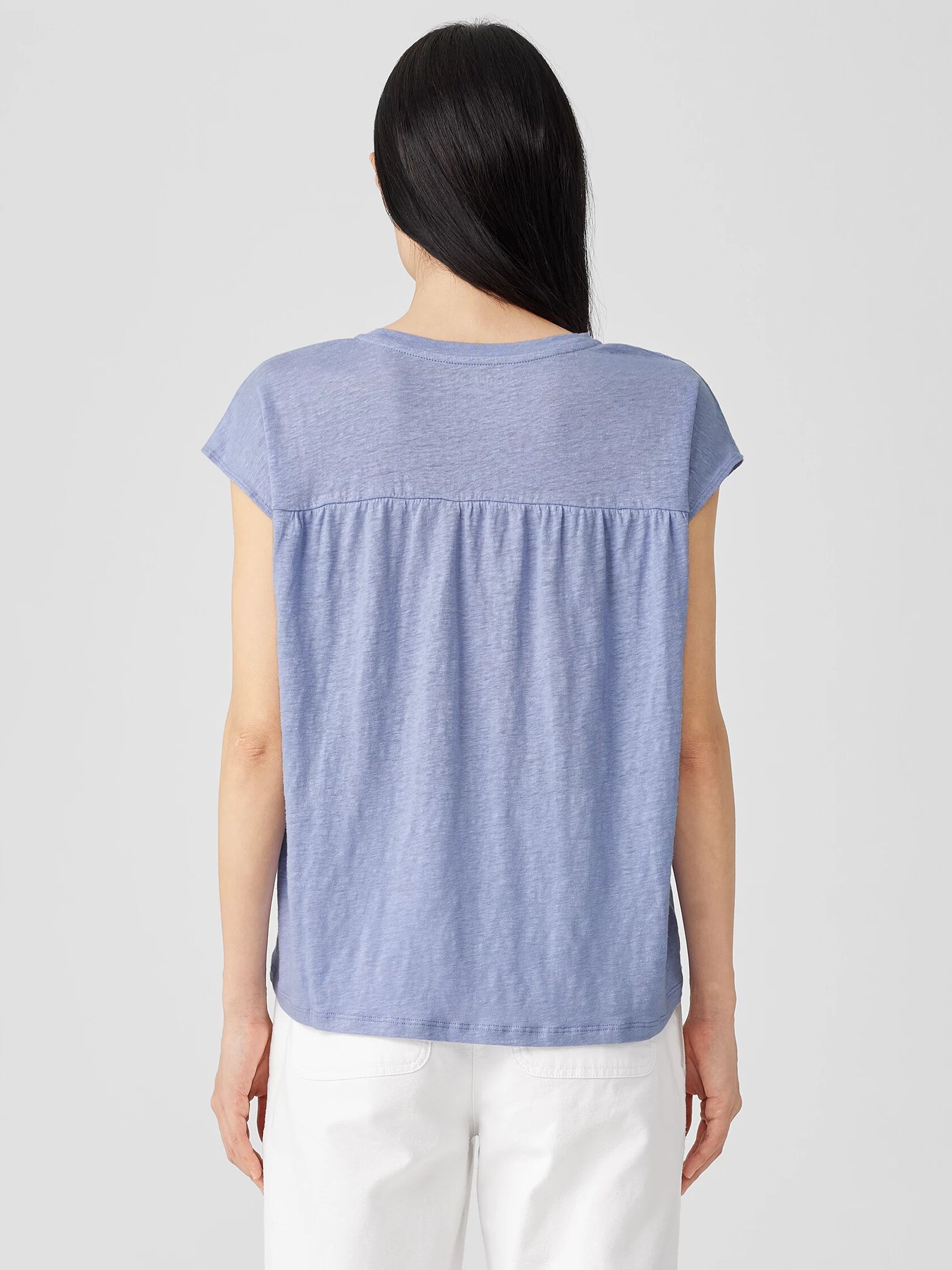 Organic Linen Jersey Shirred-Back Top