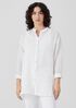 Linen Cotton Sheer Check Mandarin Collar Shirt