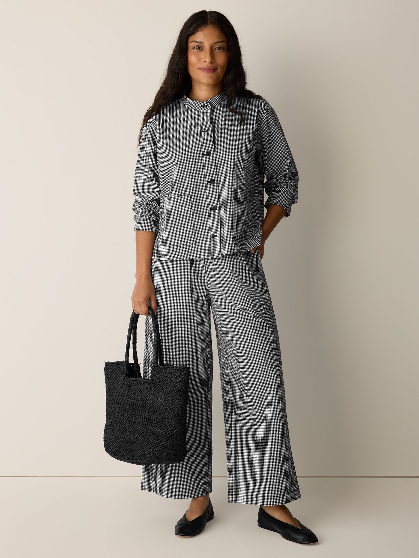 Organic Cotton Pucker Check Shirt Jacket