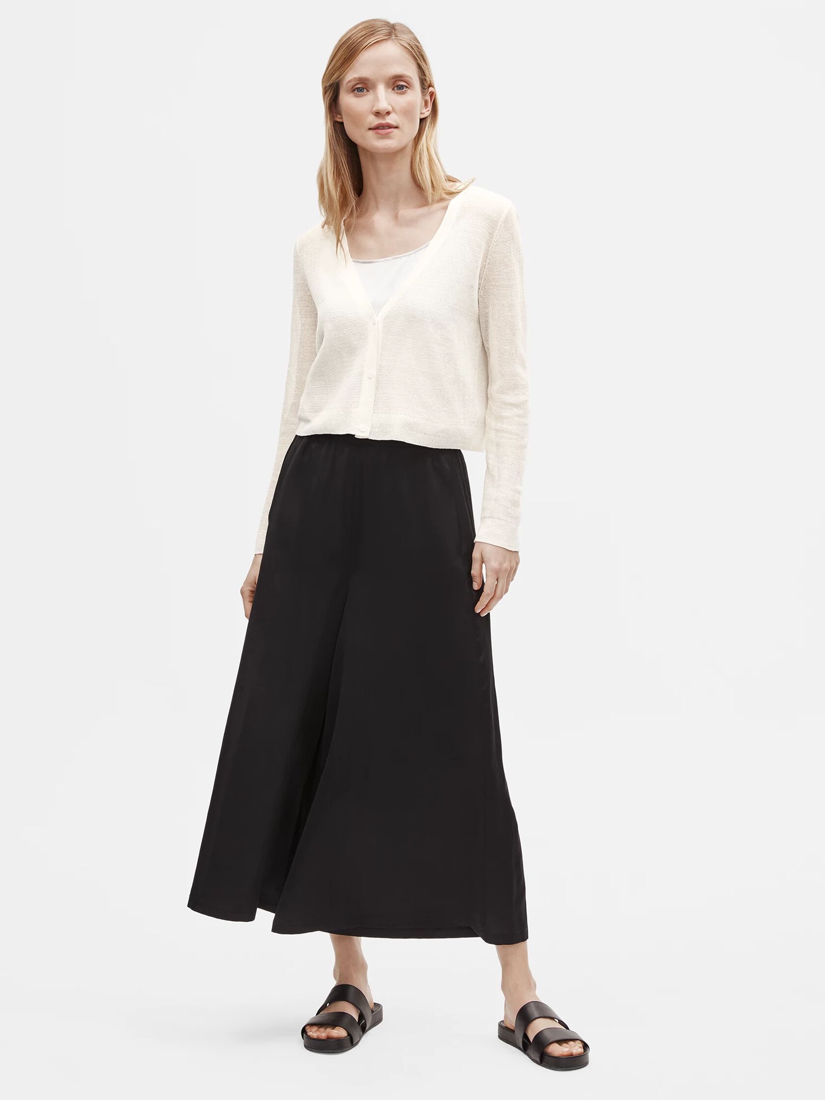 Organic Linen Crepe Cropped Cardigan