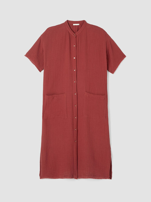 Organic Cotton Gauze Mandarin Collar Dress