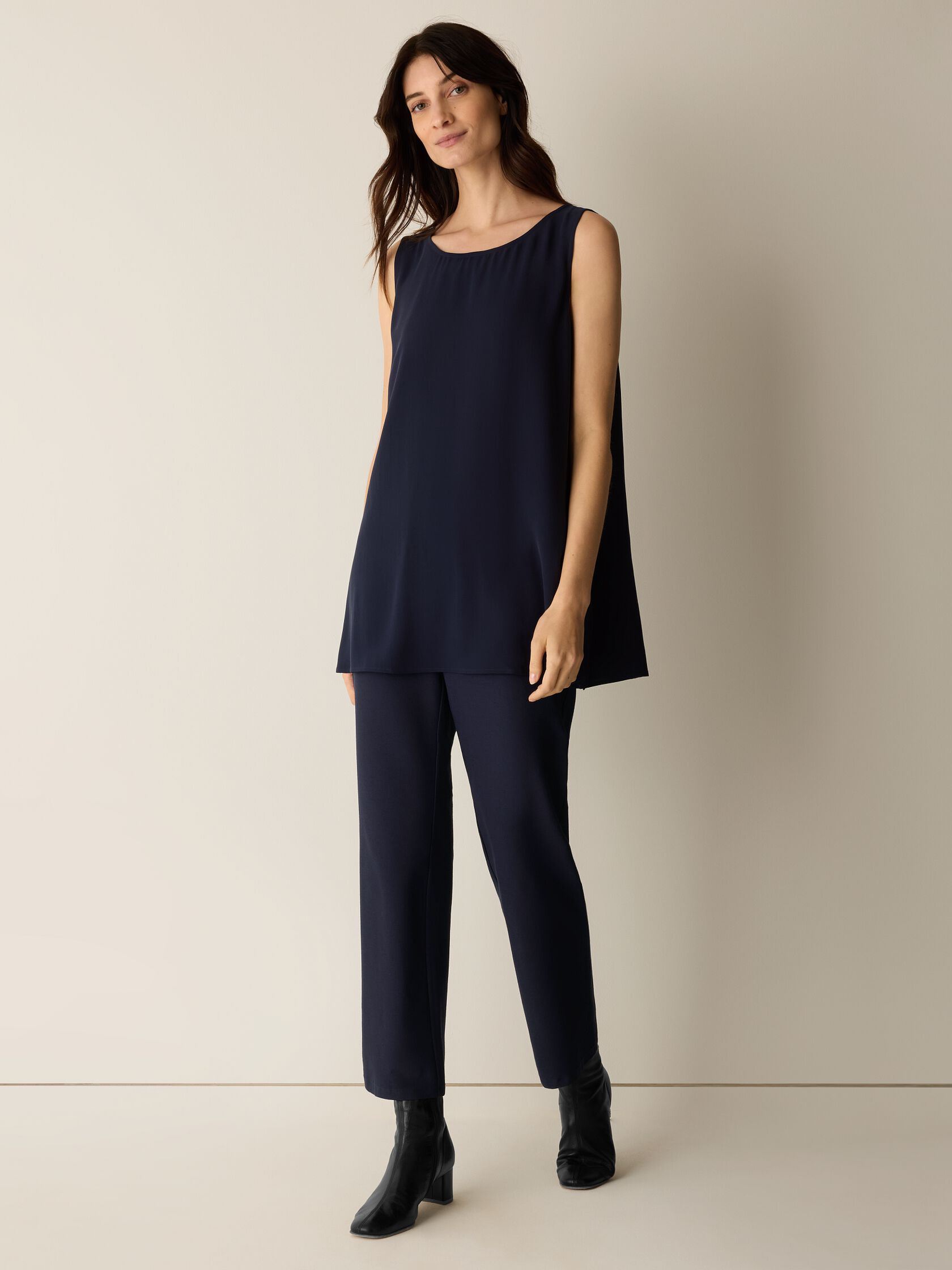 Silk Georgette Crepe Ballet Neck Long Tank