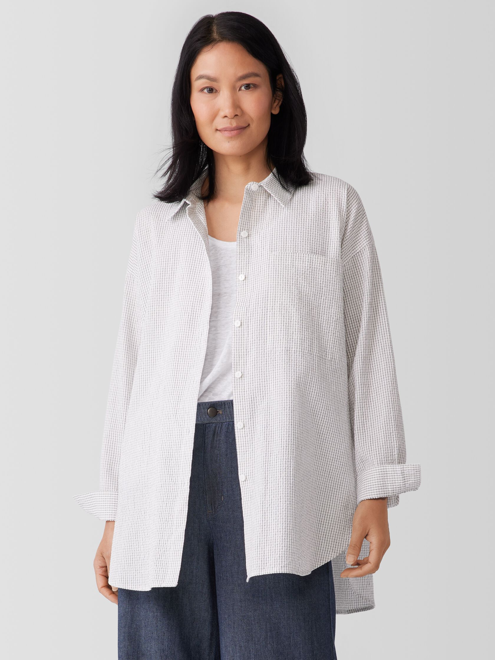 Organic Cotton Ripple Classic Collar Long Shirt