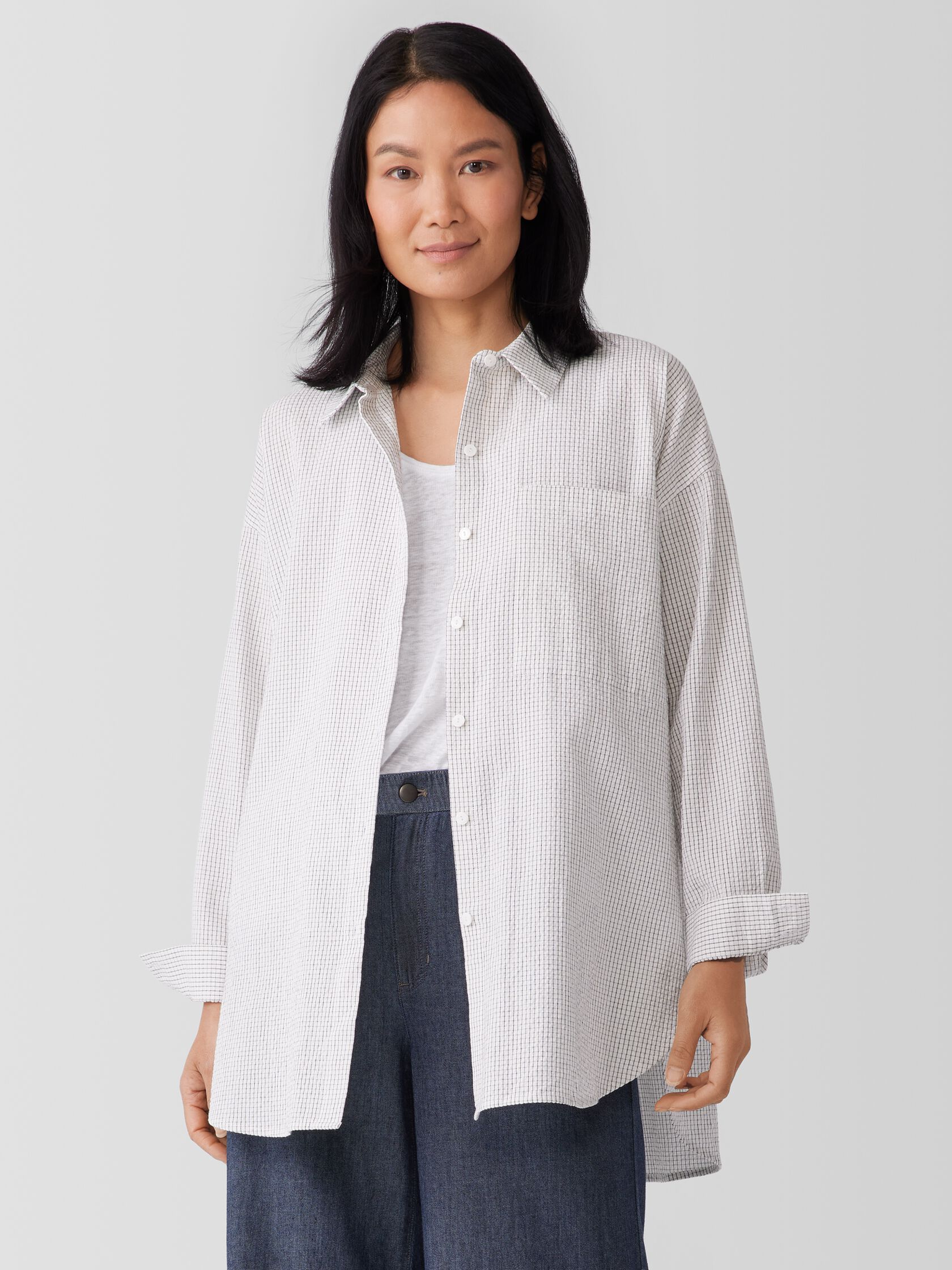 Organic Cotton Ripple Checkered Classic Collar Shirt