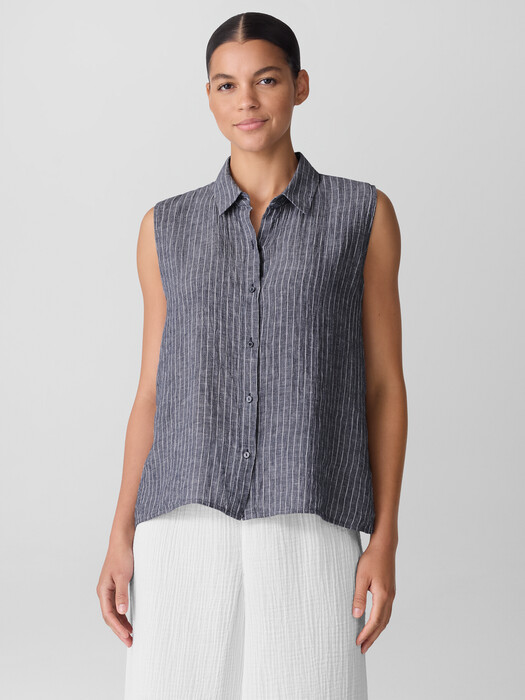 Puckered Organic Linen Sleeveless Shirt