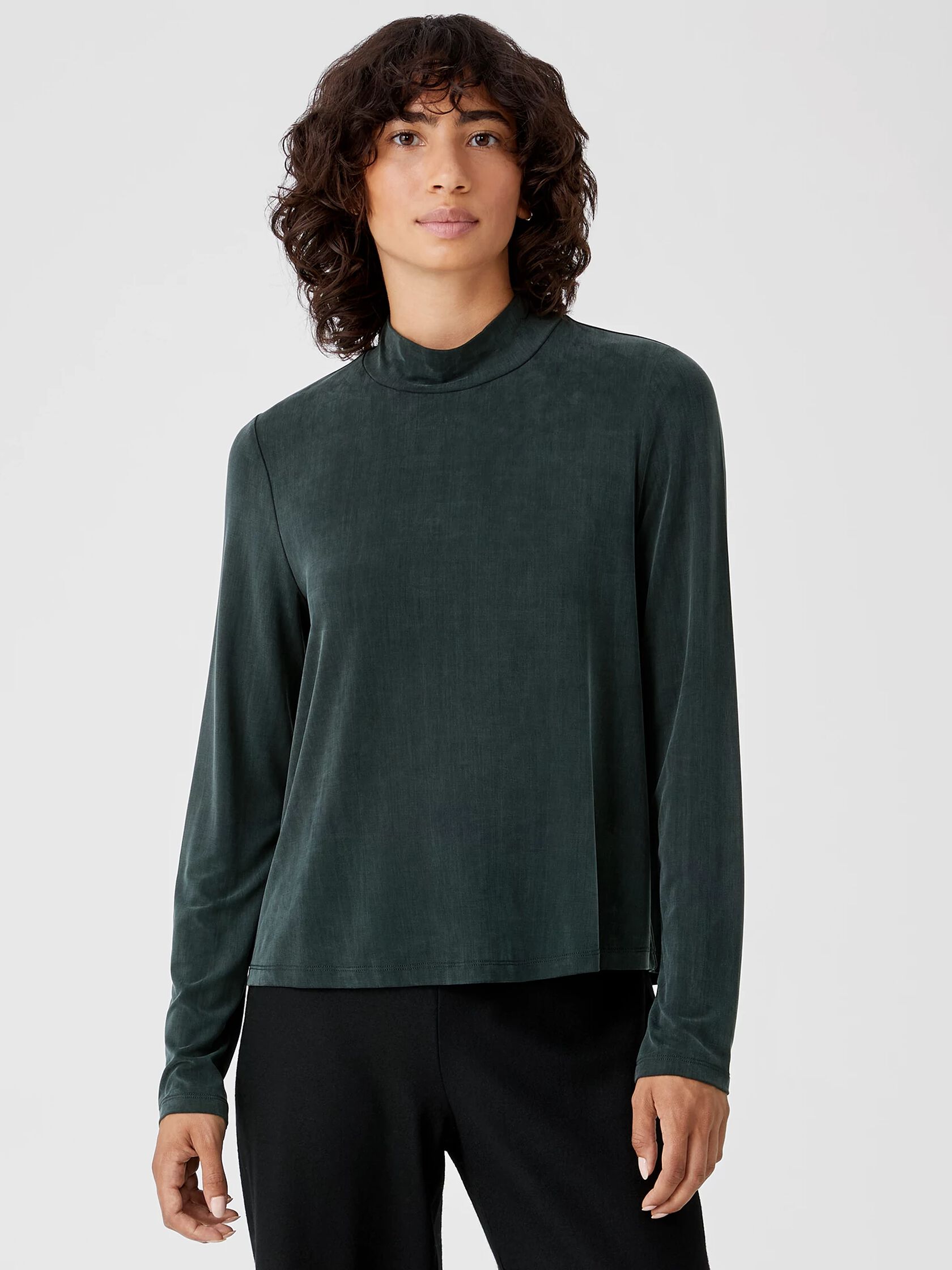 Sandwashed Cupro Knit Mock Neck Top