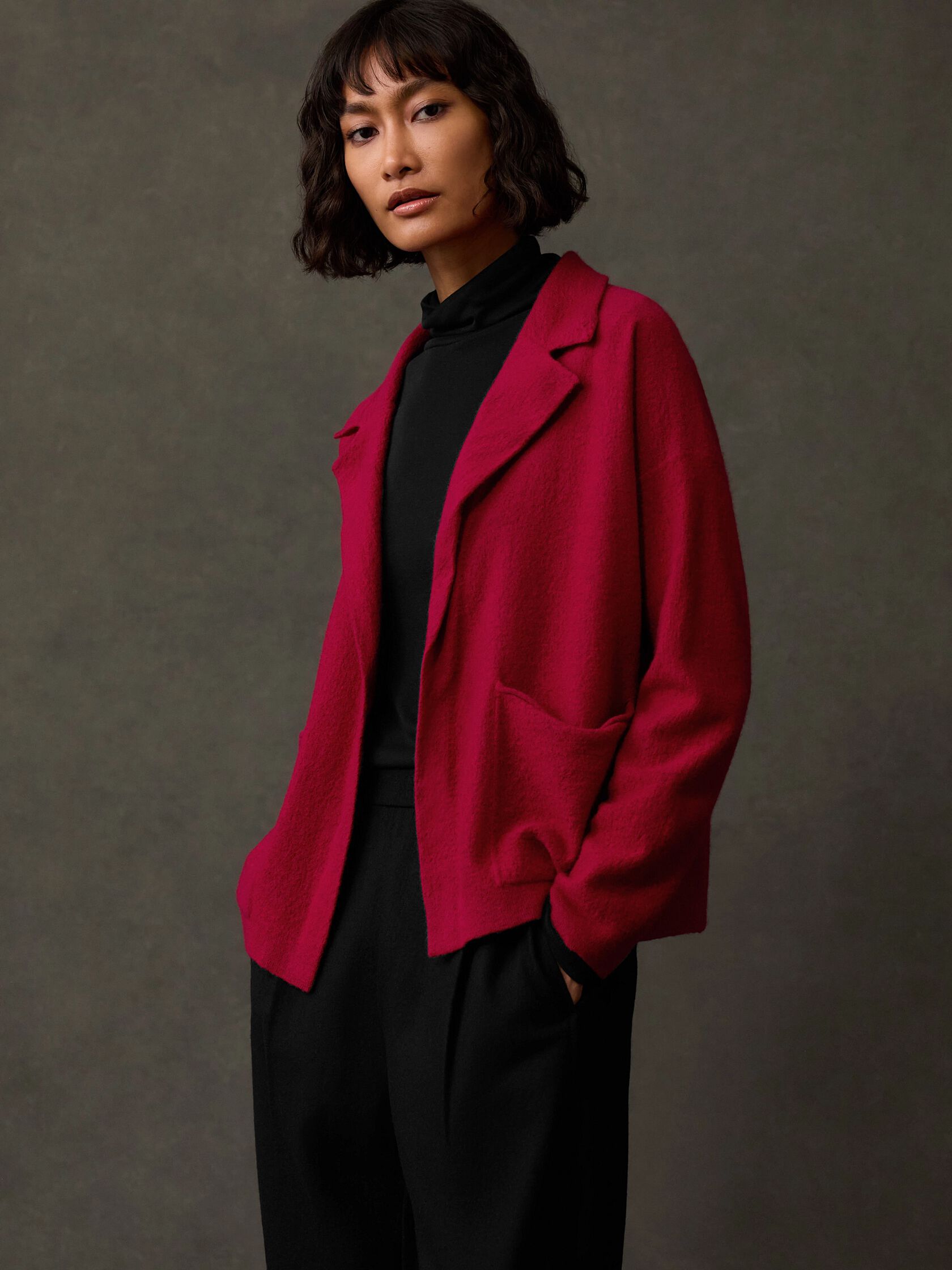 Fine Felted Wool Notch Collar Cardigan in Regenerative Wool