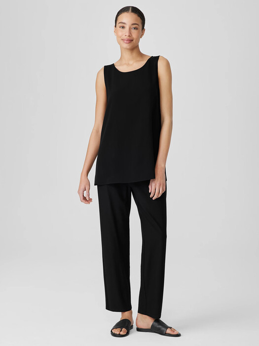 Silk Georgette Crepe Ballet Neck Long Tank