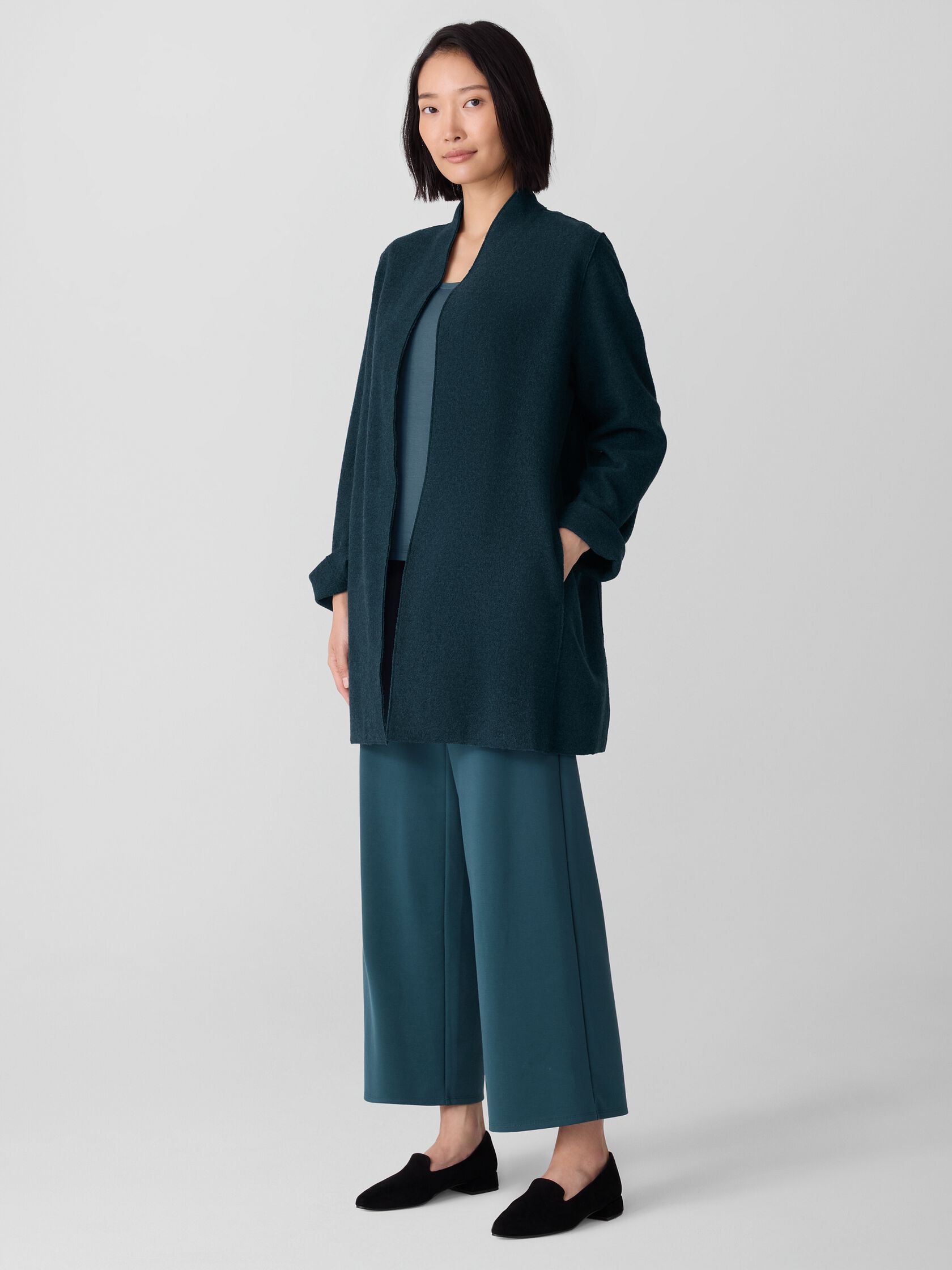 Lightweight Boiled Wool High Collar Jacket in Regenerative Wool