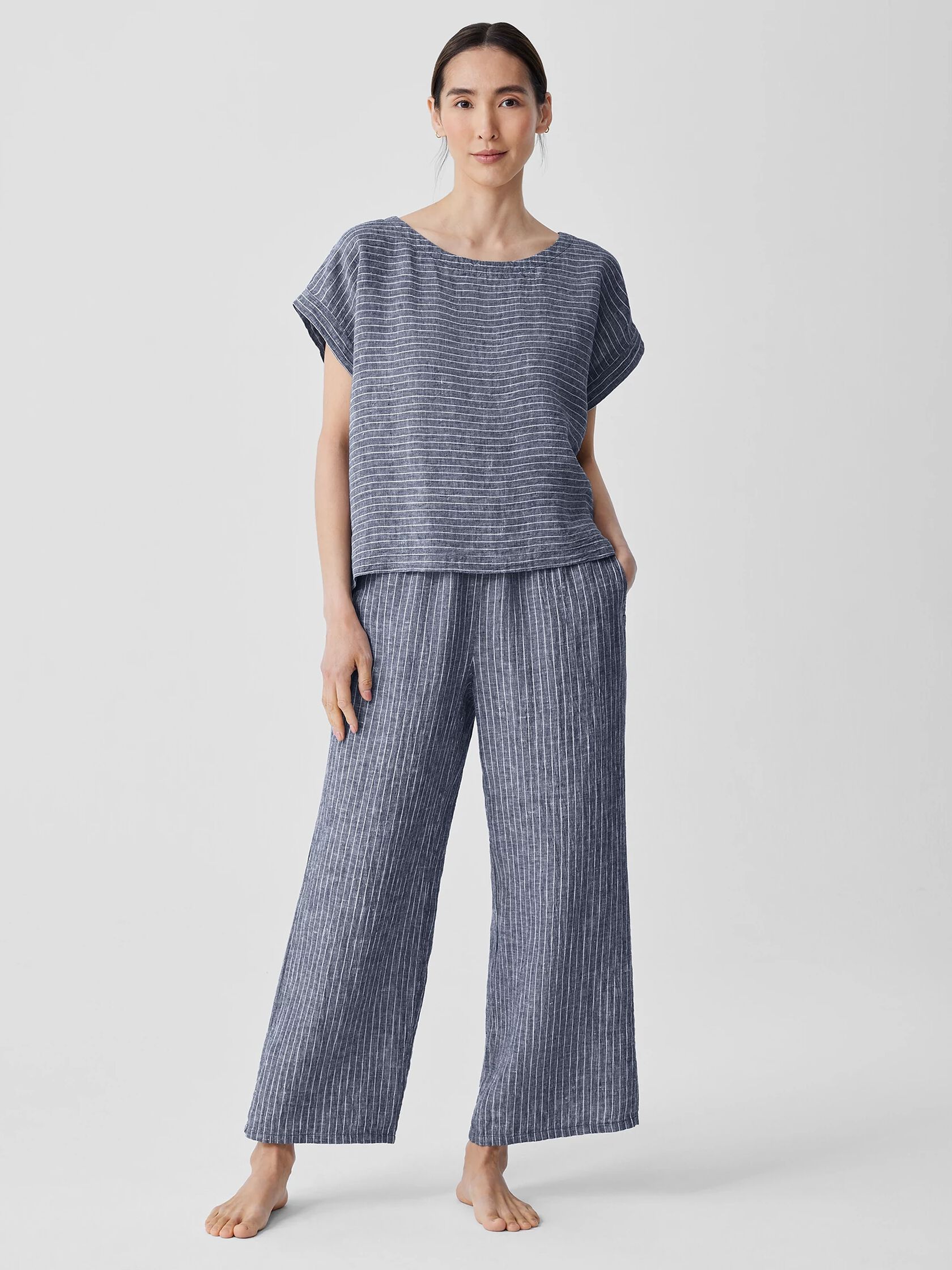 Puckered Organic Linen Ballet Neck Top