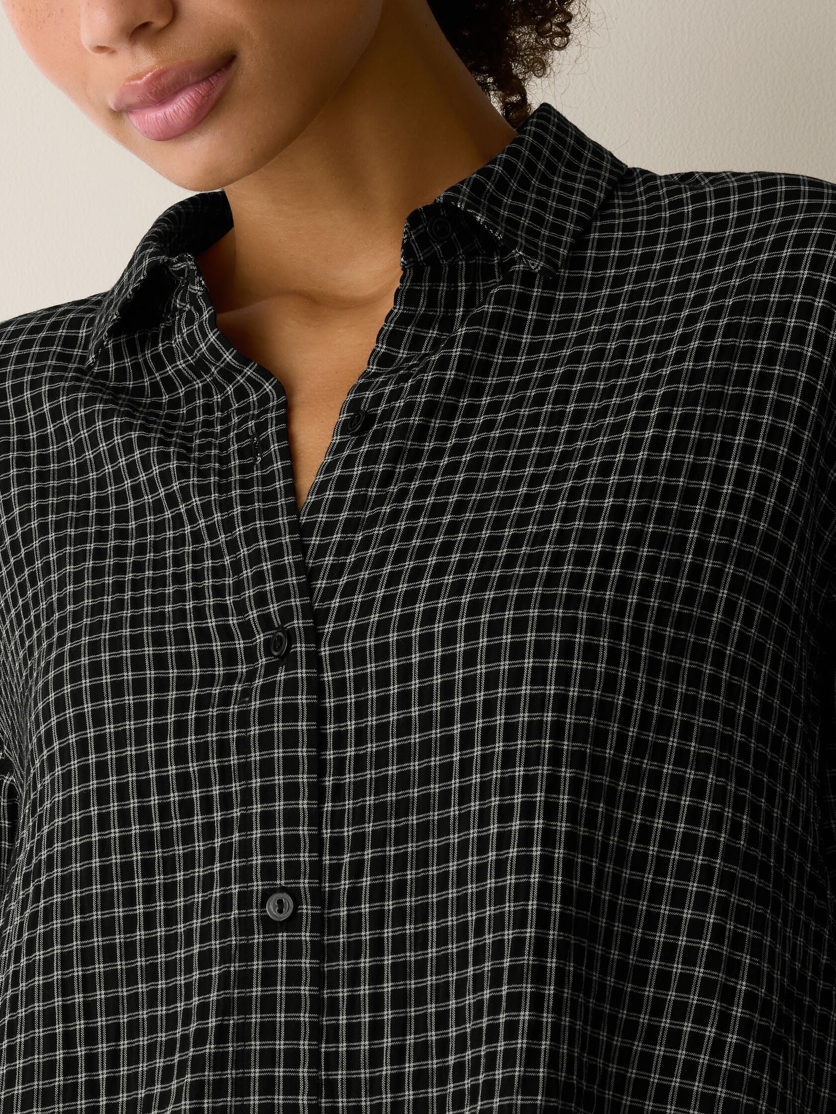 Windowpane Crinkle Weave Classic Collar Shirt